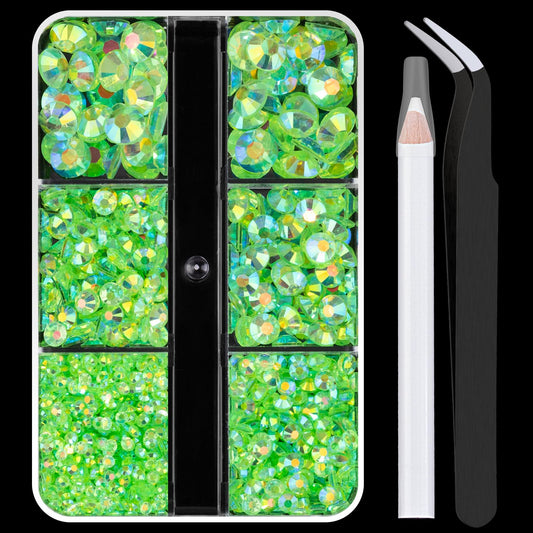 Resin Rhinestones Crafting, 2/3/4/5/6mm Flatback Jelly Rhinestones, 1 Box Transparent Grass Green AB Non Hotfix Crystal Gems for Bedazzling Crafts Mugs Tumblers Clothes Makeup Nail