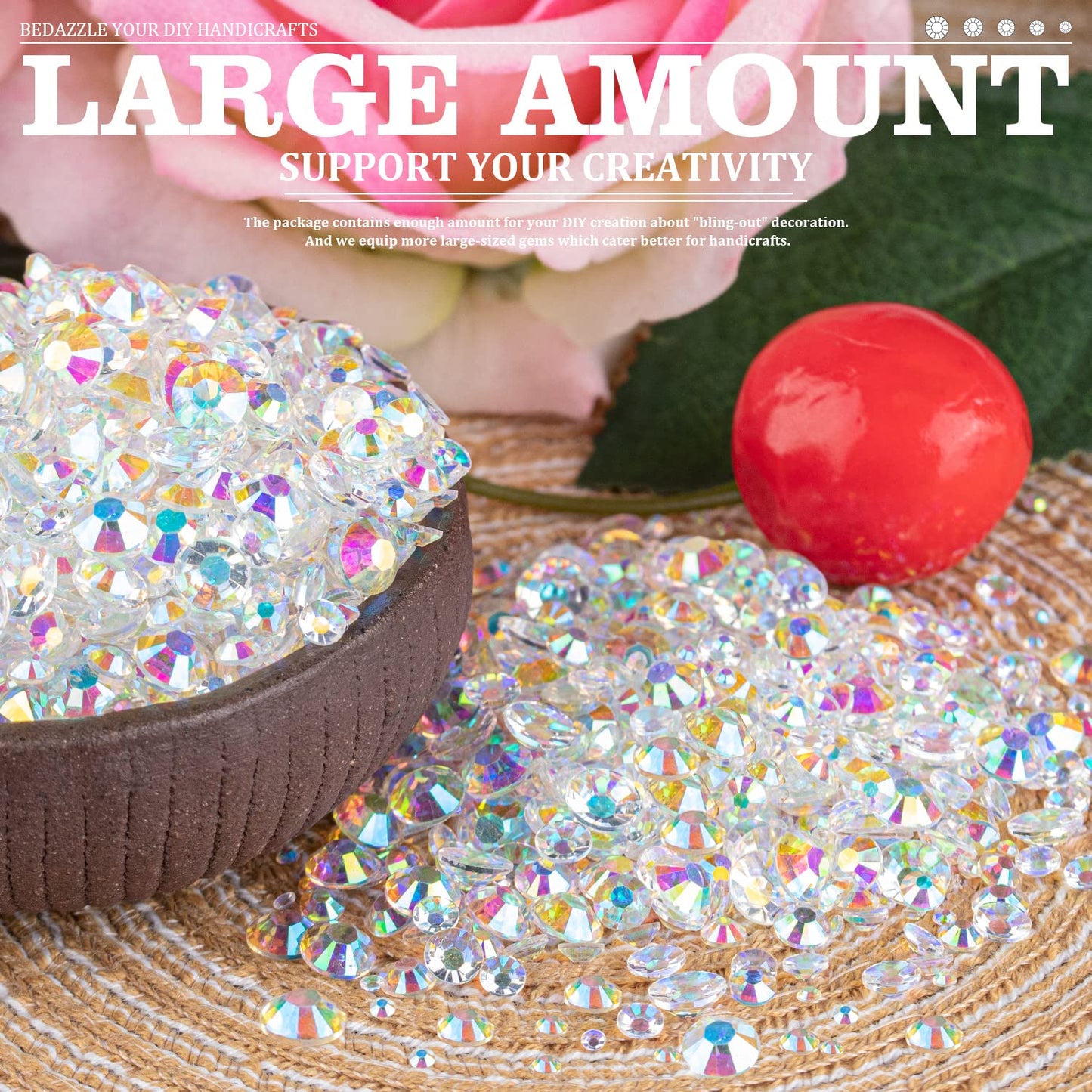 Resin Rhinestones Crafting, 2/3/4/5/6mm Flatback Jelly Rhinestones, 3 Box Transparent AB Non Hotfix Crystal Gems for Bedazzling Crafts Mugs Tumblers Clothes Makeup Nail