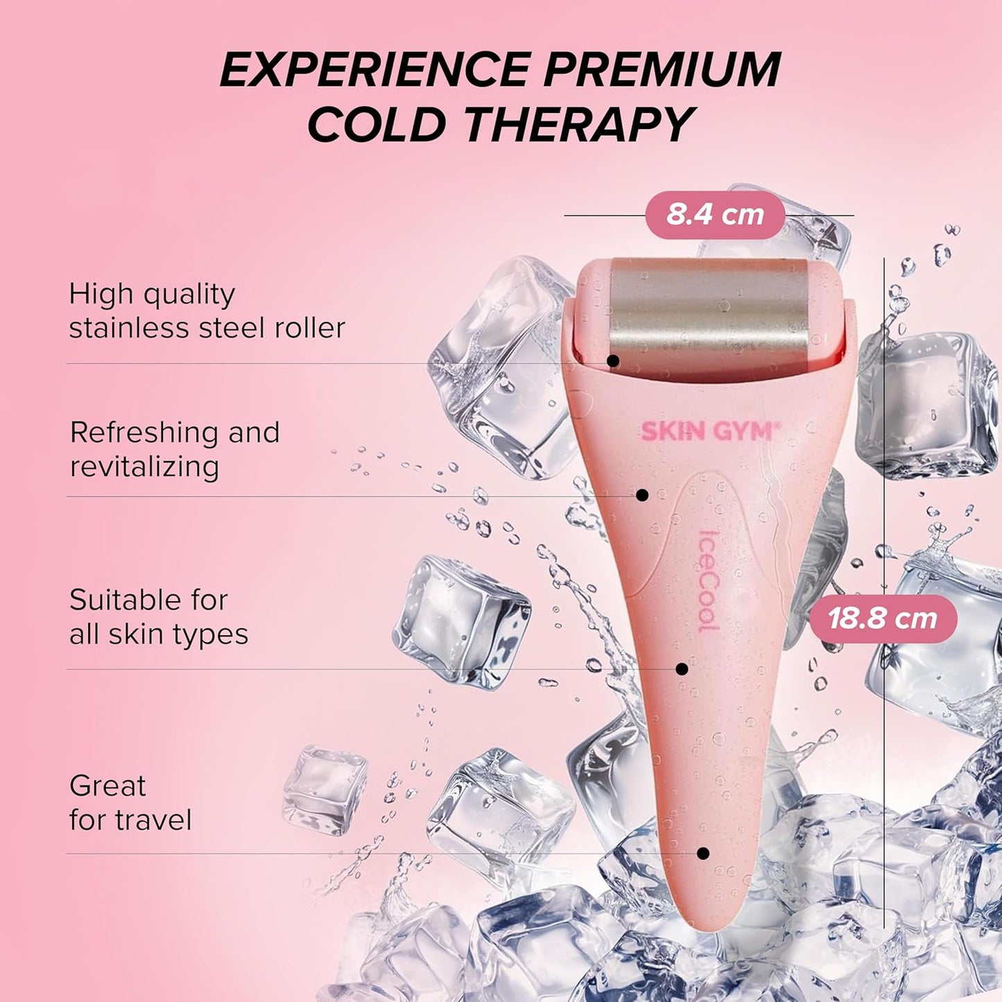 SKIN GYM IceCool Ice Roller, Stainless Steel Cryo Facial Tool for Puffiness and Redness Relief