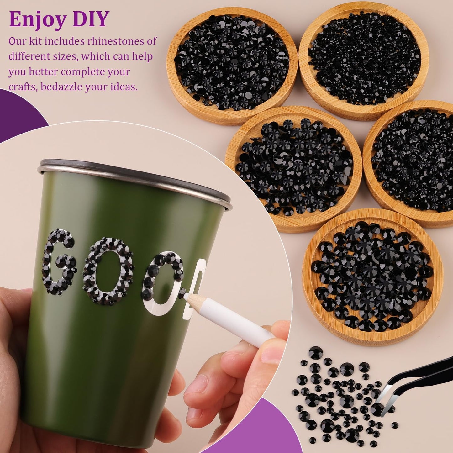 Resin Jelly Rhinestones for Crafting with B7000 Jewelry Glue, 2 Boxes Black Flatback Crystals with 3Pcs 10ml Glue, Bedazzling Non Hotfix Gems for DIY Tumblers Clothing Shoes Manicure