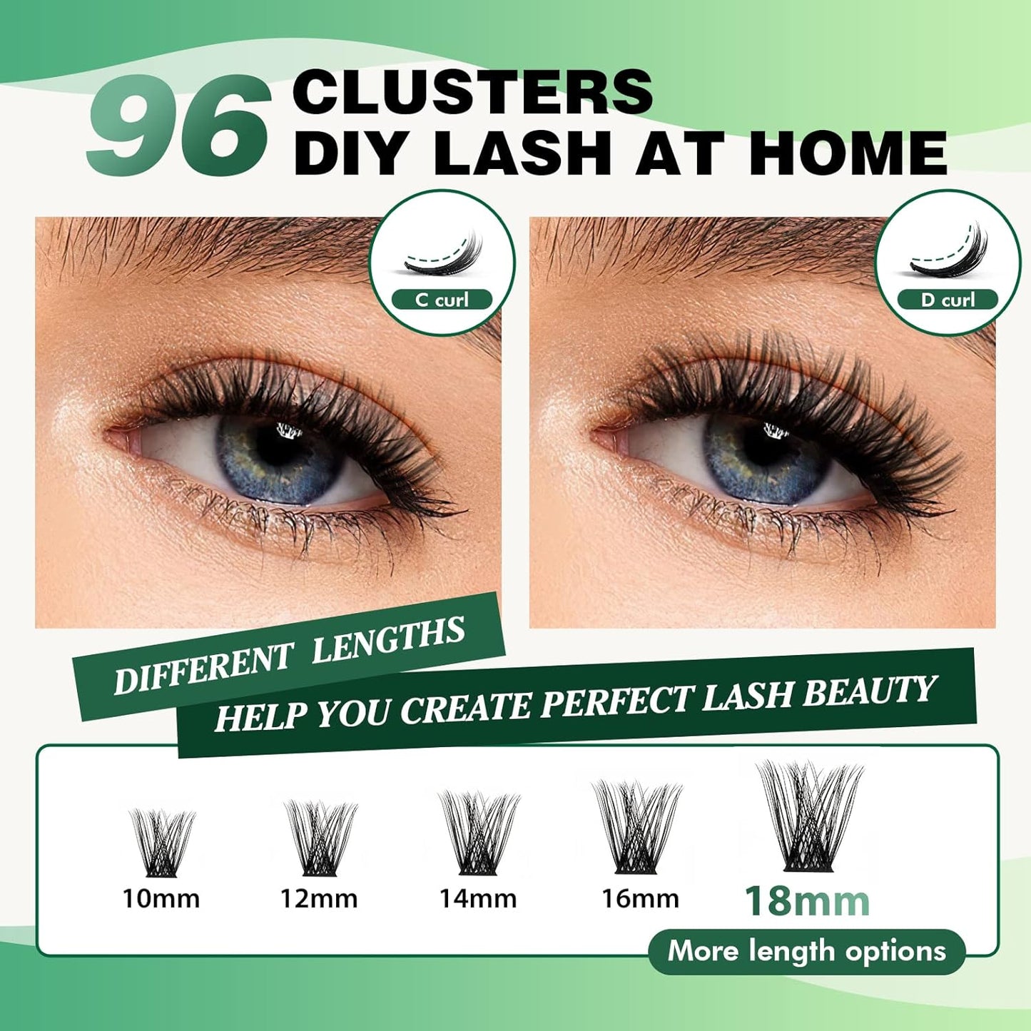 Lash Clusters 96pcs Individual Lashes Y01 D Curl 16mm Cluster Lashes KEYYOU Volume Wispy Lash Extension Soft&Comfortable Easy DIY at Home(Y01,D-16mm)