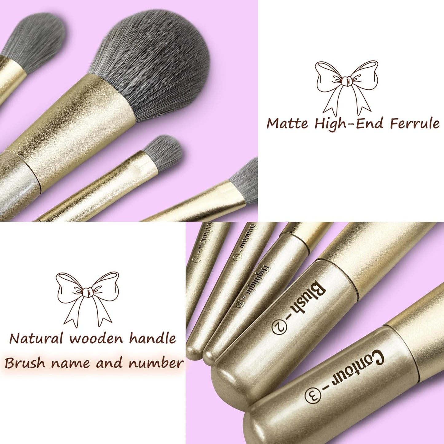 Jilier Travel Makeup Brush Set, 14 pcs Mini Makeup Brushes for Foundation, Powder, Eyeshadow, Highlight, Contour, Blush & Concealer, Small Makeup Brush Set Purse Size with Case