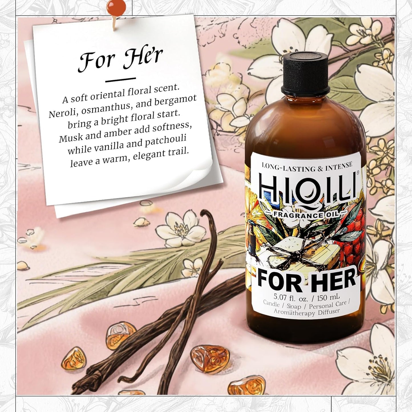 HIQILI for Her Fragrance Oil for Candle Making, Inspired by N.rciso-Rdrgz for-her, Bath Bombs, Soap Making Supplies, Add to Body Lotion, Women Scented Oil - 5.07 Fl Oz
