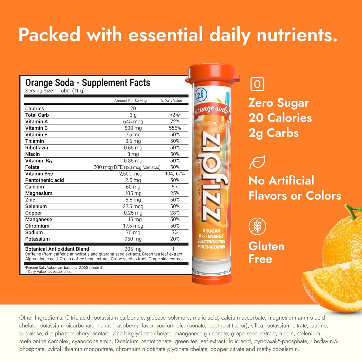 Zipfizz Daily Energy Drink Powder, Orange Soda, 20 Pack | 3-in-1 Sustained Energy, Rapid Hydration, and Essential Vitamins | Sugar-Free | Electrolyte Powder | Contains Vitamin B-12 & Antioxidants