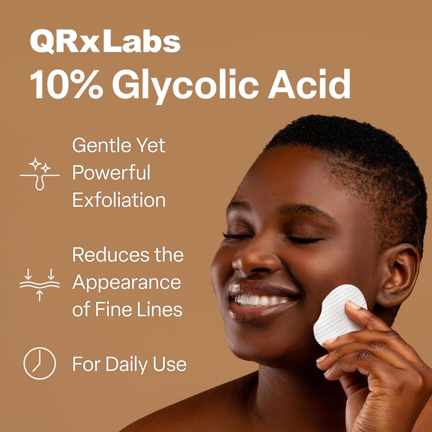 QRxLabs Glycolic Acid - Resurfacing Peel Pads - 50-Count Jar - Exfoliating Face Pads With Vitamins B5, C & E & Green Tea Extract - Calendula & Alcohol-Free Rinse-Free