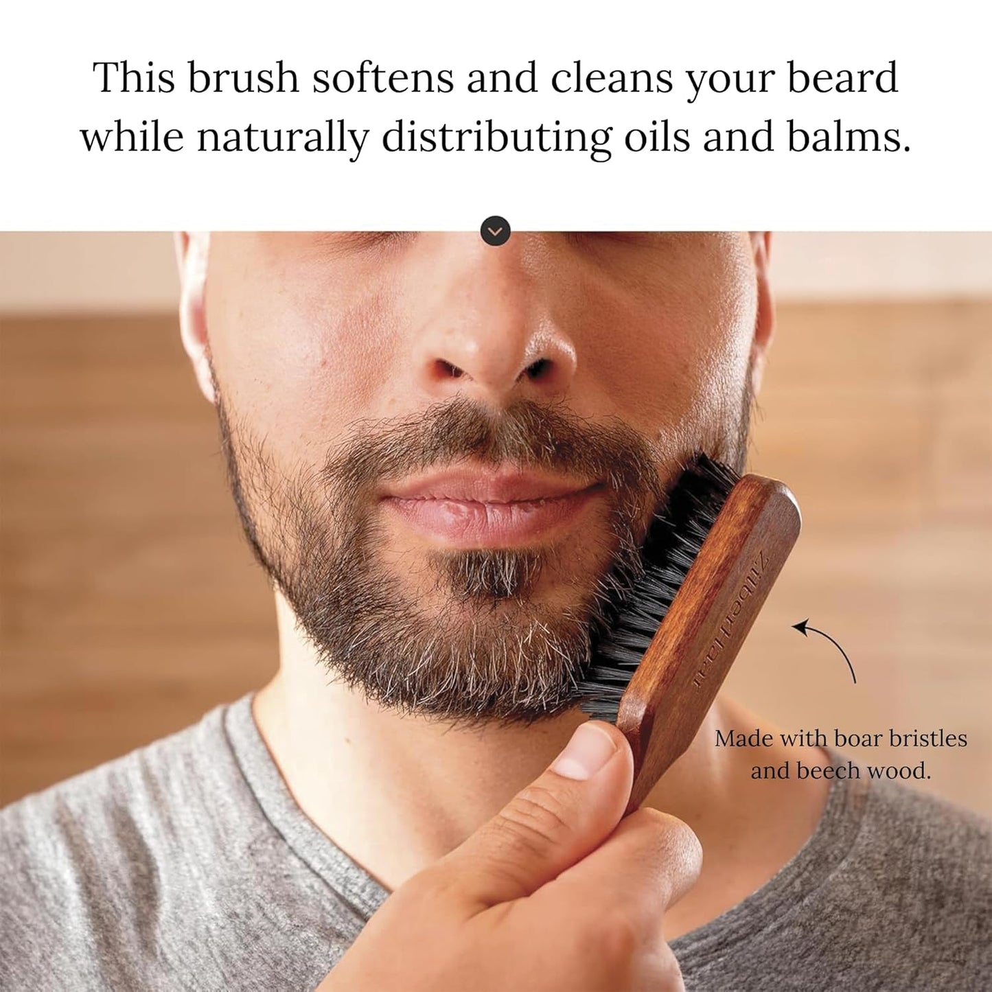 ZilberHaar - Beard Care Kit for Men - 1 Regular Beard Brush + 1 Beard Balm + 1 Moisturizing Cream + 1 Beard Bib - Stiff Boar Bristles and Beech Wood - Supplied in a Velvet Bag