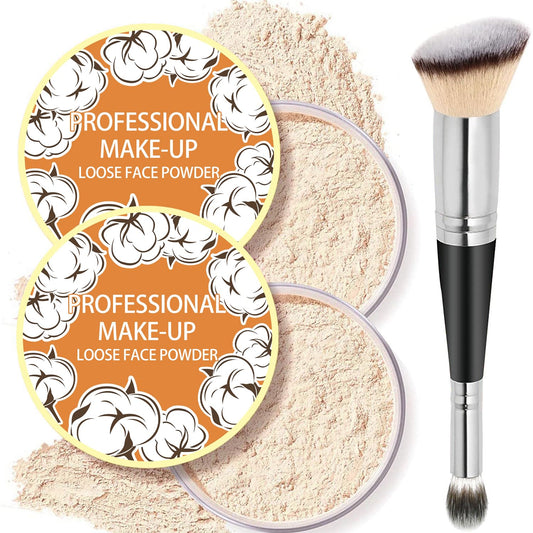 2PCS Loose Face Powder, Oil Control Minimizes Pores and Fine Lines, Loose Baking Face Setting Powder Makeup, Oil Control Soft Focus Effect Make Up, Matte Ultra Flawless Finish,8g (05# Fair)