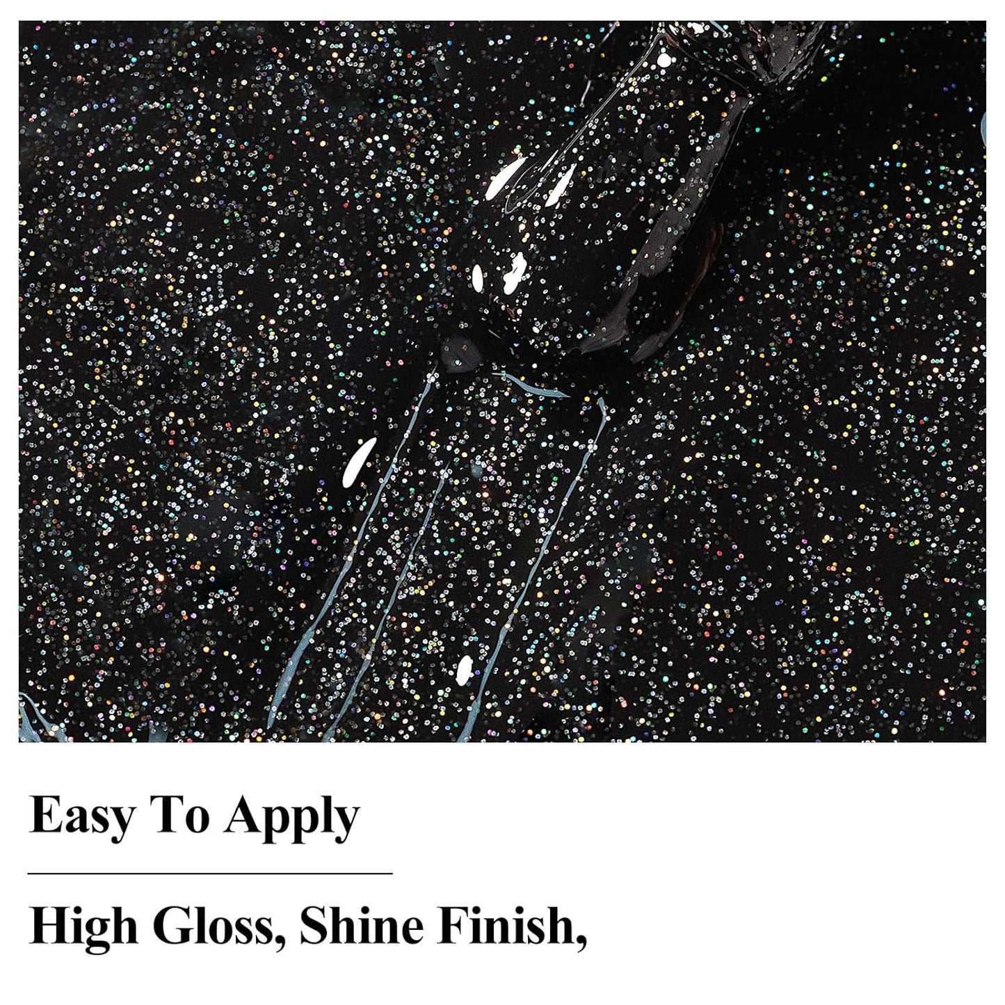 Nail Polish Quick Dry, Black Glitter Nail Lacquer Air Fast Drying, Sparkle Mooncat Nail Pigment Oil-based High Coverage Holographic Fingernail Concealer Polish, 1PC 12ML Long Wear