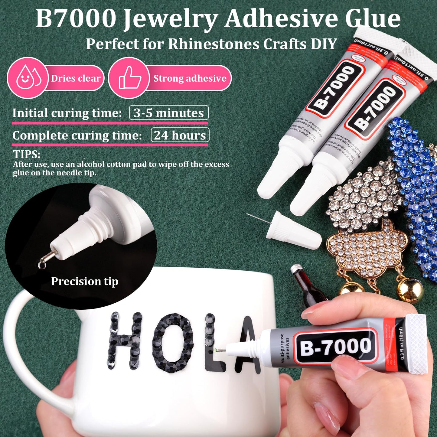 Resin Rhinestones for Crafting with B7000 Jewelry Glue, 2 Boxes Transparent Flatback Crystals with 3Pcs 10ml Glue for Bedazzling Crafts DIY Nail Art Makeup, Gems for Clothing Shoes