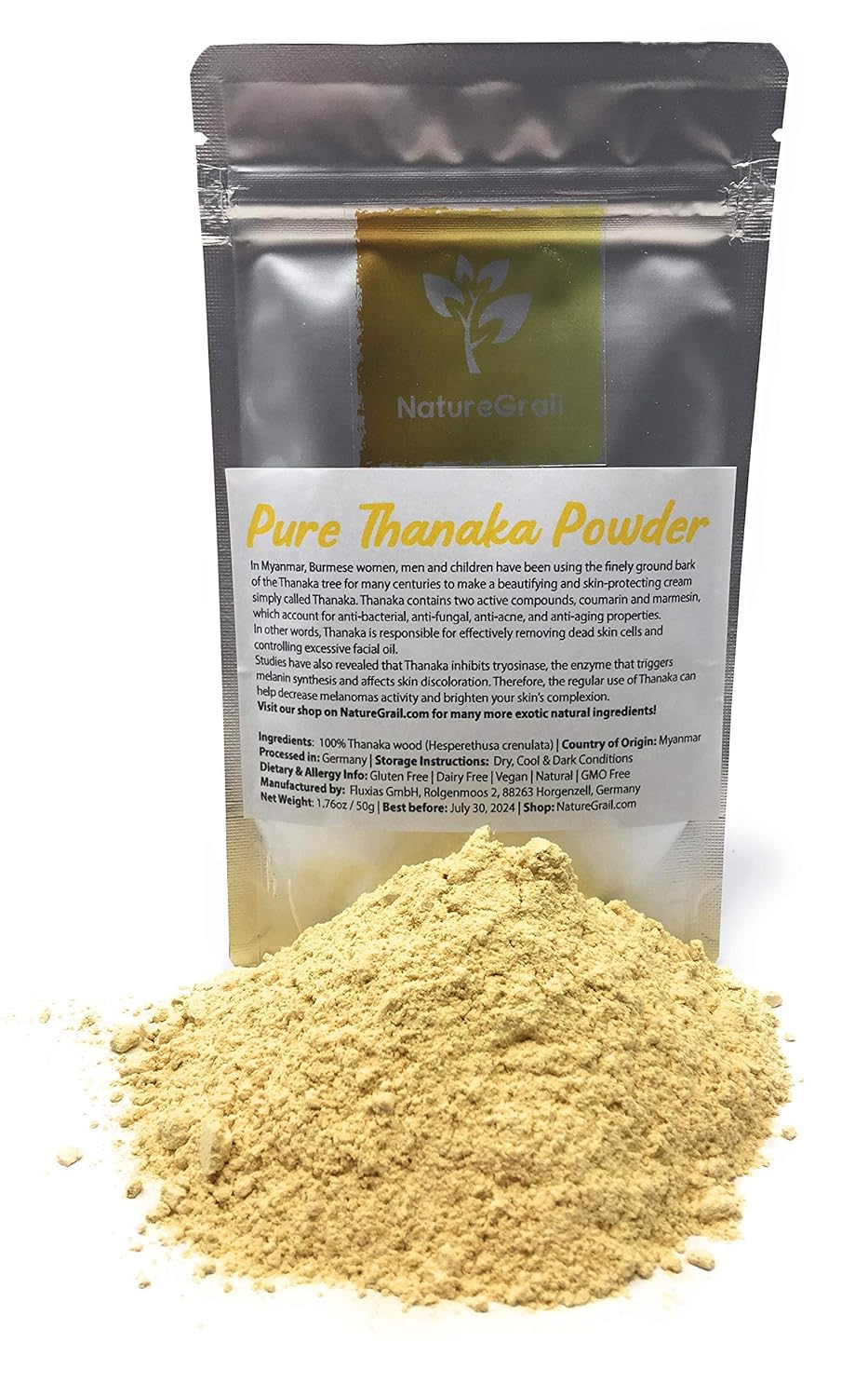 Pure Thanaka Powder - Tanaka From Thailand - Ingredients: 100% Thanaka Wood Powder (Hesperethusa Crenulata) - Net Weight: 1.76oz / 50g