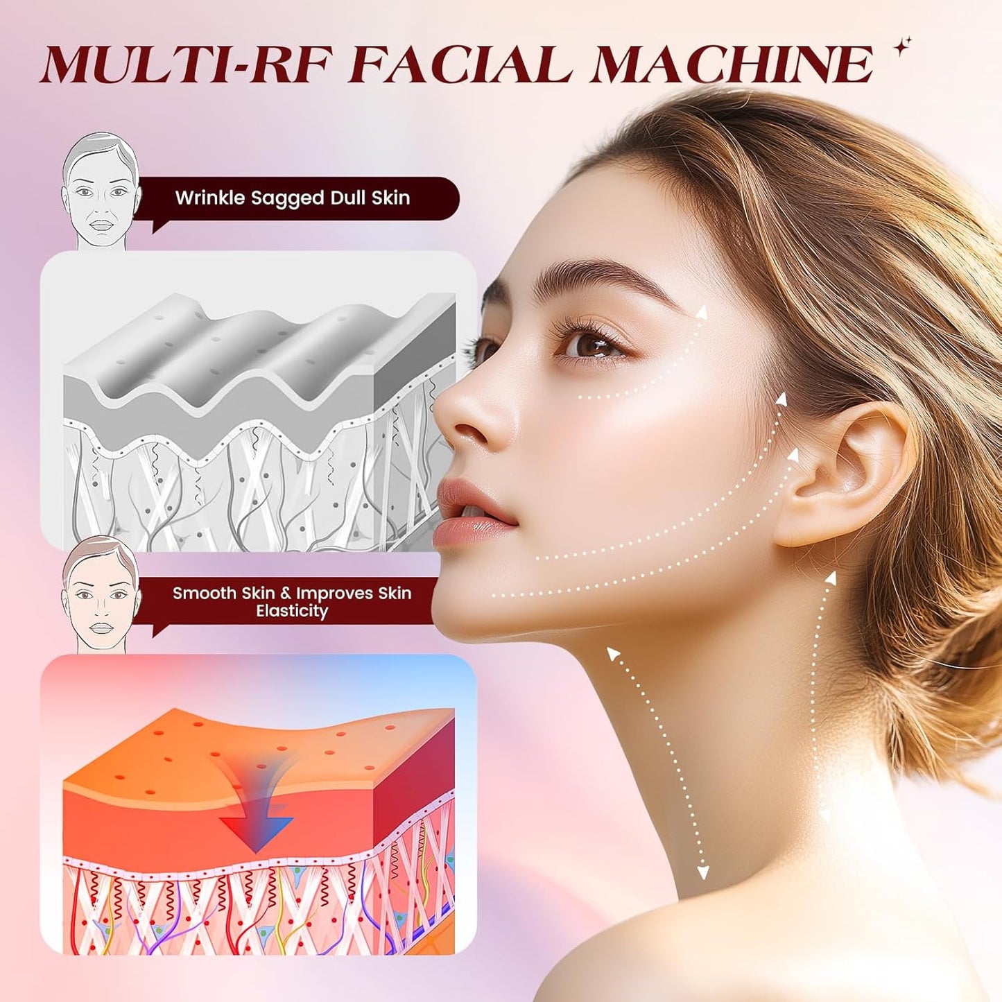 Microcurrent Facial Device, 3 Modes Red Light Therapy for Face and Neck, Skin Care Facial Massager Perfect Gifts for Women Men(Gold)