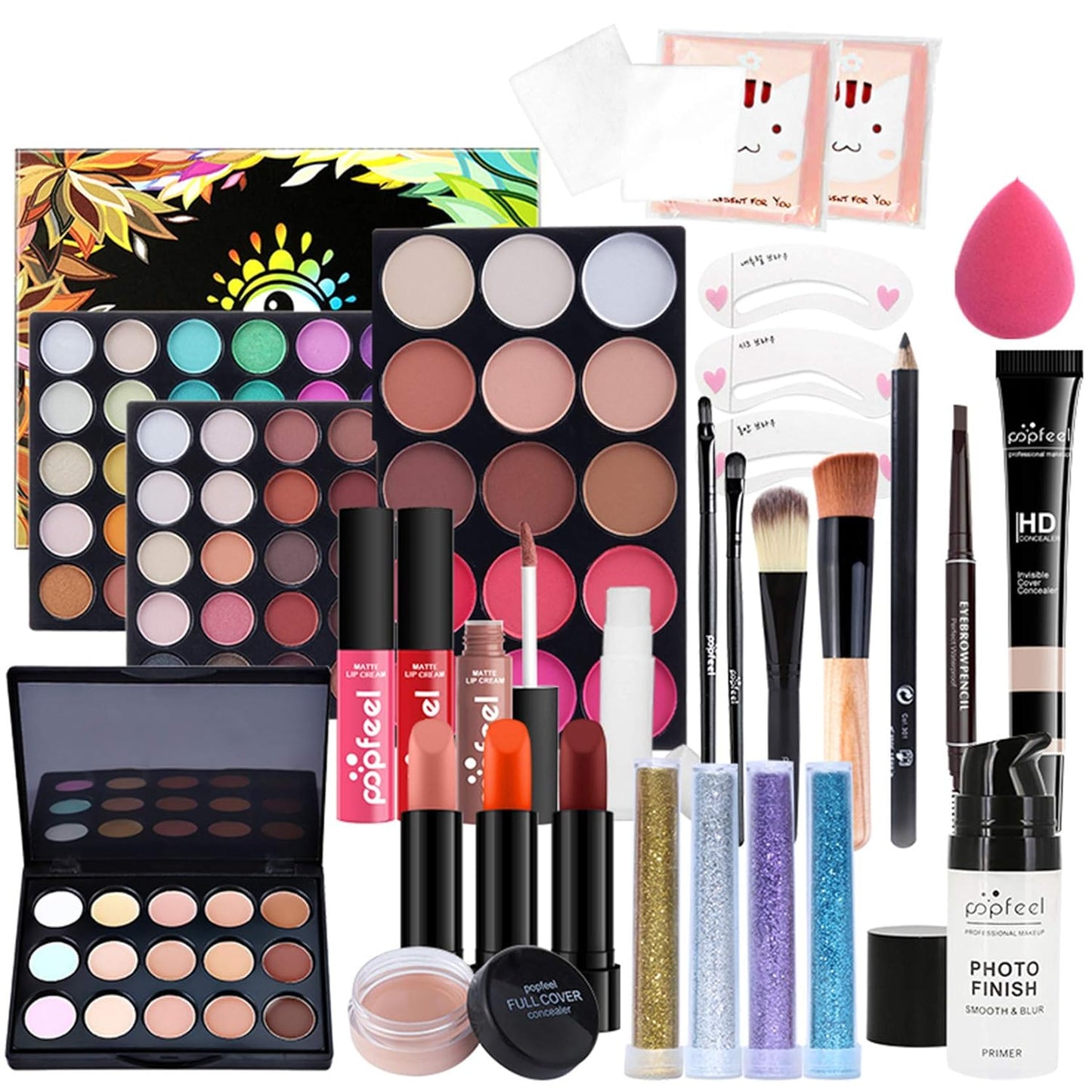 All-in-one Makeup Set Holiday Gift | Full Makeup Kit for Women Essential Starter Bundle Include Eyeshadow Palette Lipstick Blush Cream Concealer Face Powder Eyeliner Mascara Lipgloss Brush