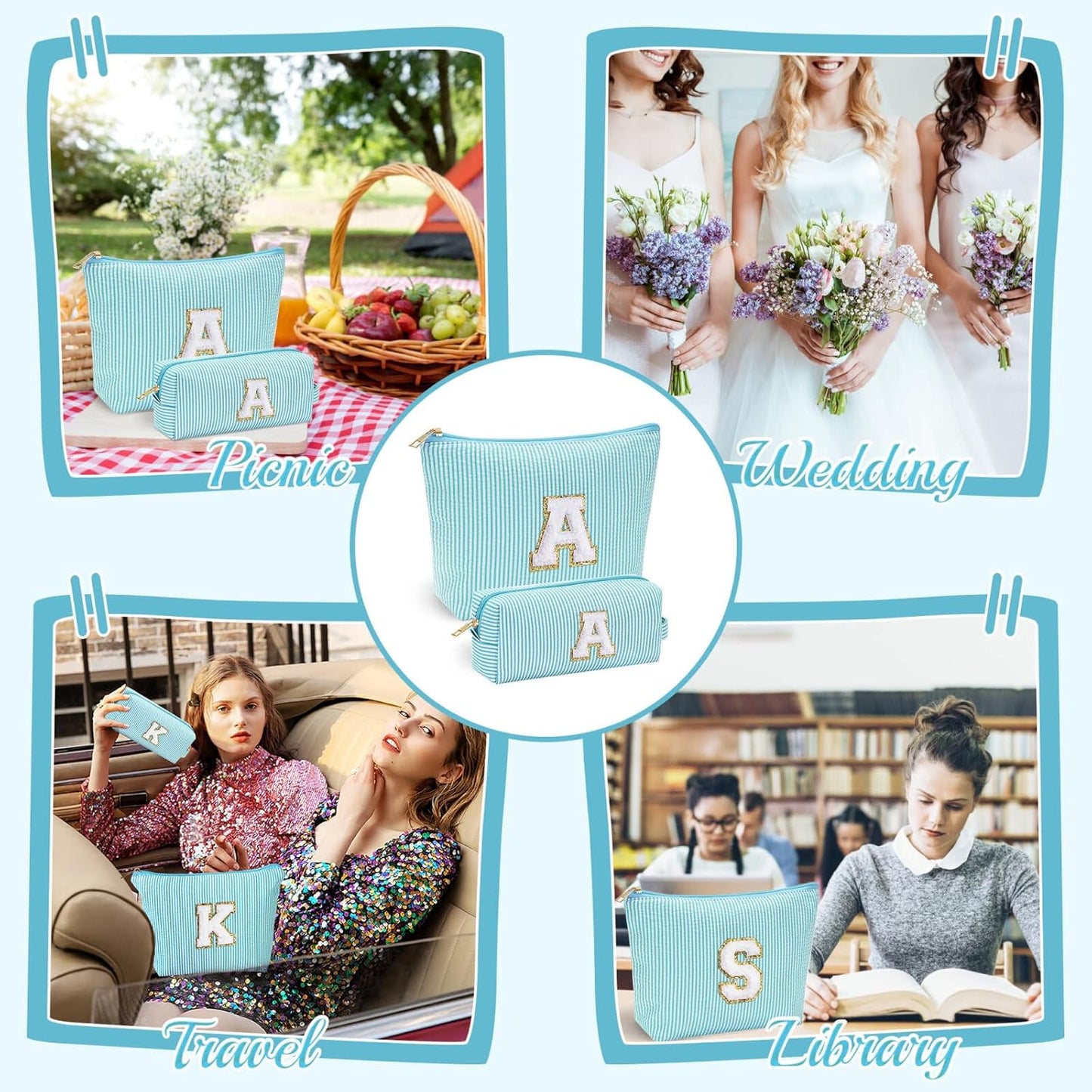 YOOLIFE Personalized Friend Birthday Gifts - 2 Pieces Makeup Bag Cosmetic Bags for Women Travel Makeup Bag Make up Bag with Small Makeup Bag Wedding Bridesmaid Gifts Teacher Gifts for Women Letter H