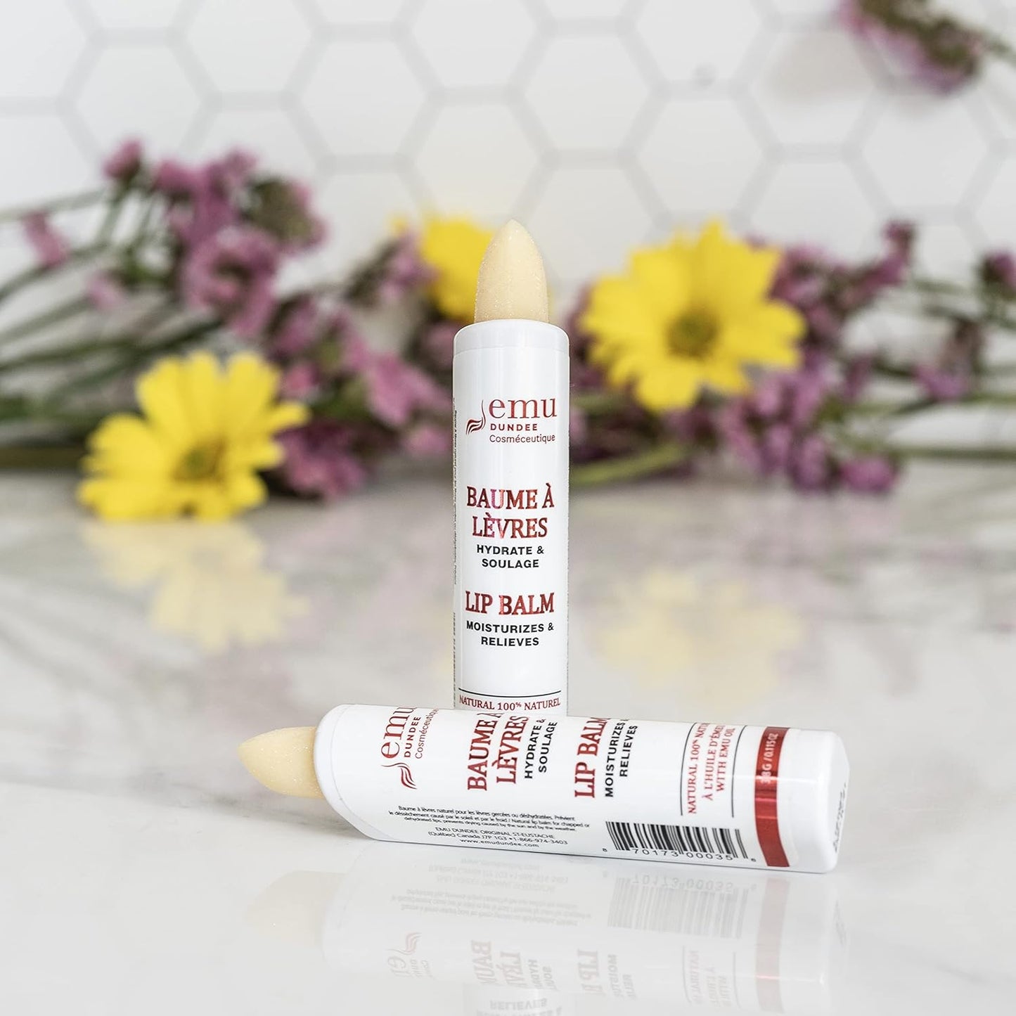 Emu Dundee | 2 Tubes of Natural Lip Balm with Emu Oil, Made in Canada | Relieves, Hydrates and Soothes Dry, Cracked & Chapped Lips | Fragrance Free(2x 3.8g)