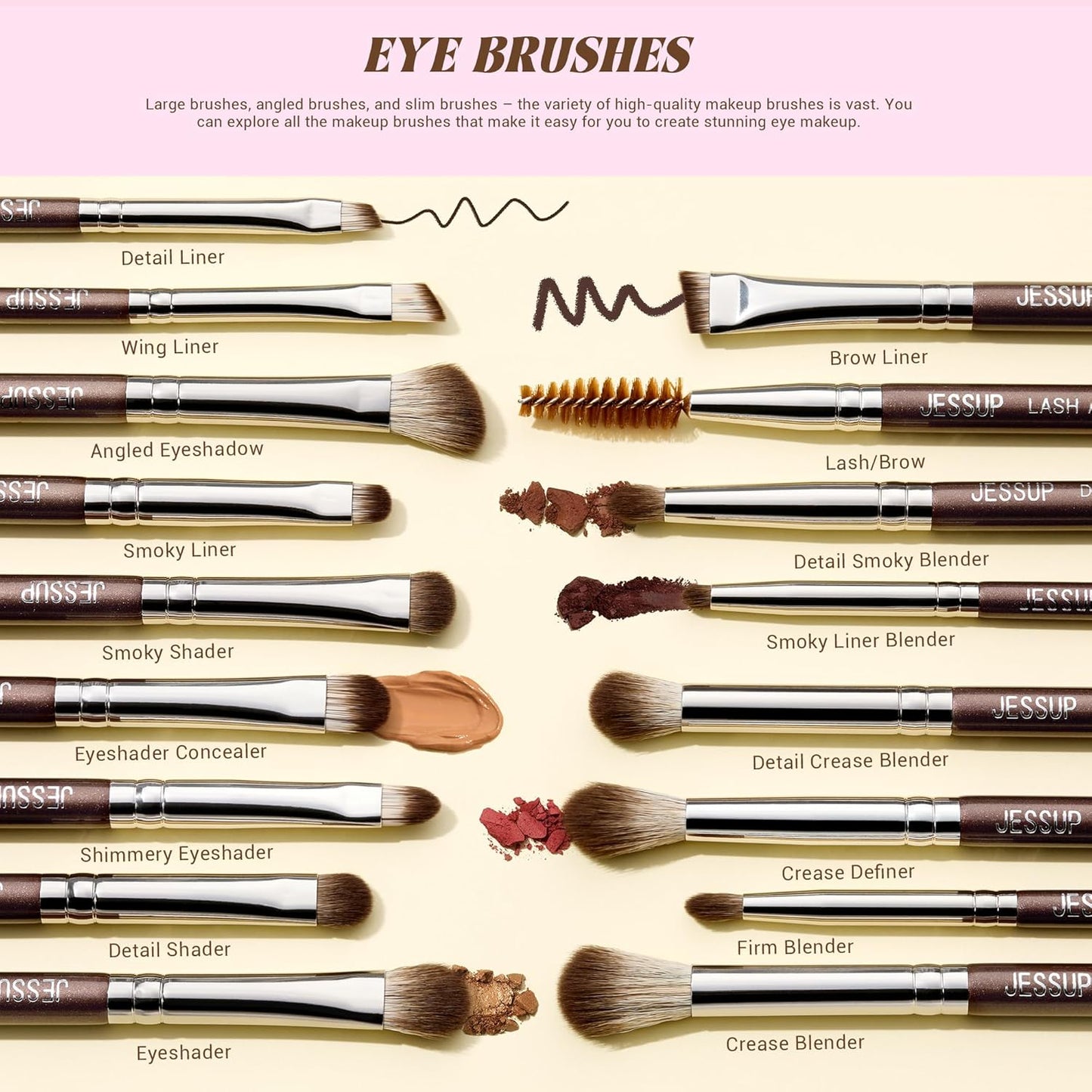 Jessup Makeup Brushes Set Professional 25pcs Premium Synthetic Make up Brushes for Foundation Eyeshadow Blending Concealer Blush Contour Bronzer Eyeliner Eyebrow, Shimmer Brown T511