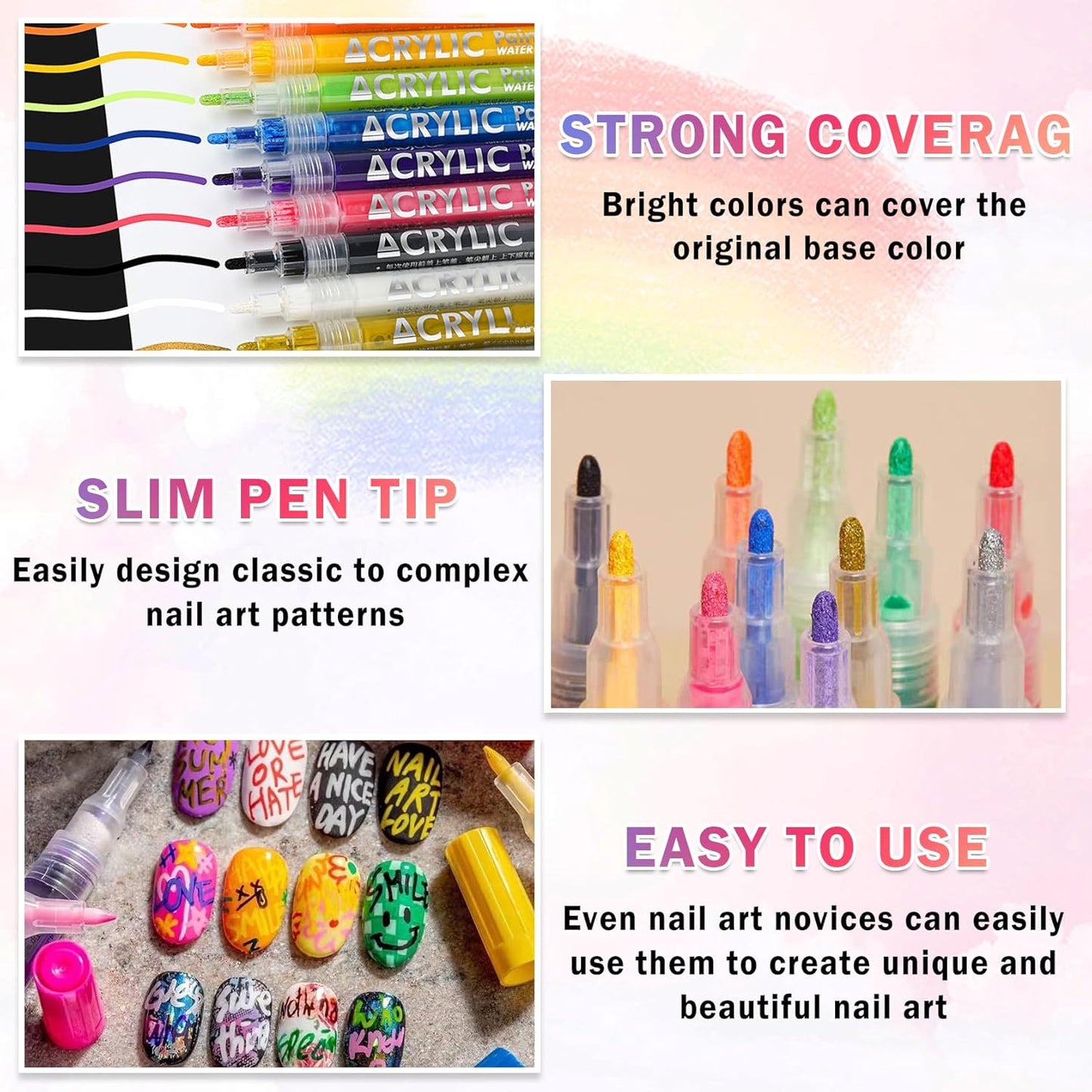 36 Colors Nail Art Pens Set Nail Polish Pens Nail Art Drawing Graffiti Marker Pen Quick Dry Waterproof Nail Art Painting Pens Kit for Home DIY Nail Art Design