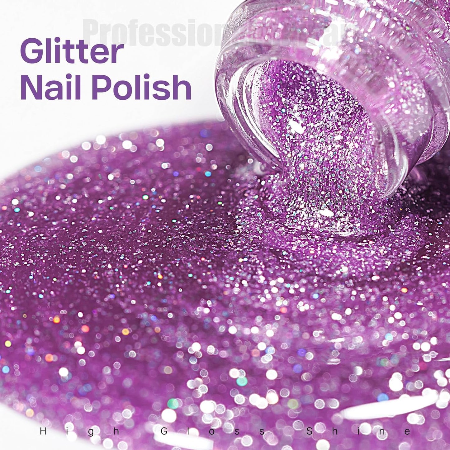 MIZHSE Quick Dry Glitter Purple Nail Polish, Shimmery Nail Polish Air Drying Fast, 15ml High Glossy Sparkly Shiny Nail Art Salon Manicure Home