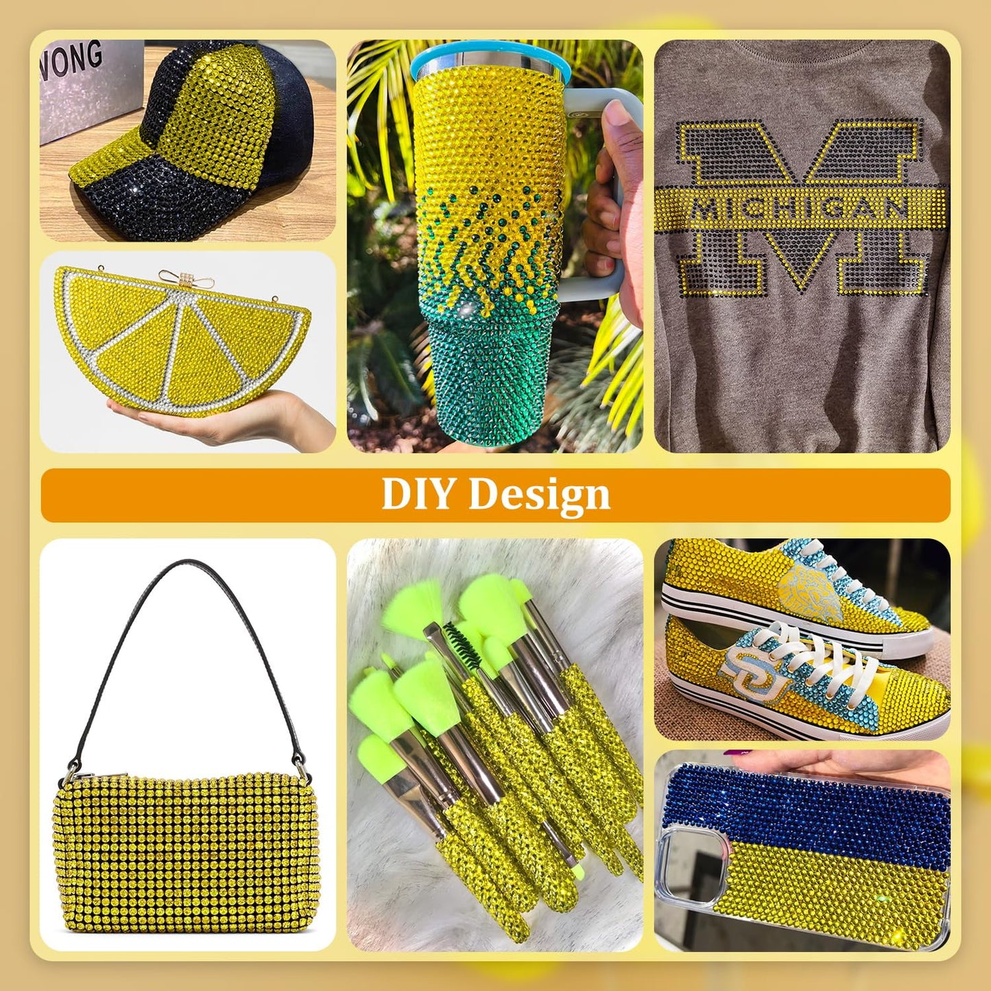 Resin Rhinestones for Crafting, 1 Box Lemon Yellow Multi Sizes Flatback Bedazzling Crystals for Crafts Nail Art Deco, Non Hotfix Gems Charms for Tumbler Shoes Clothing Fabric Face Makeup