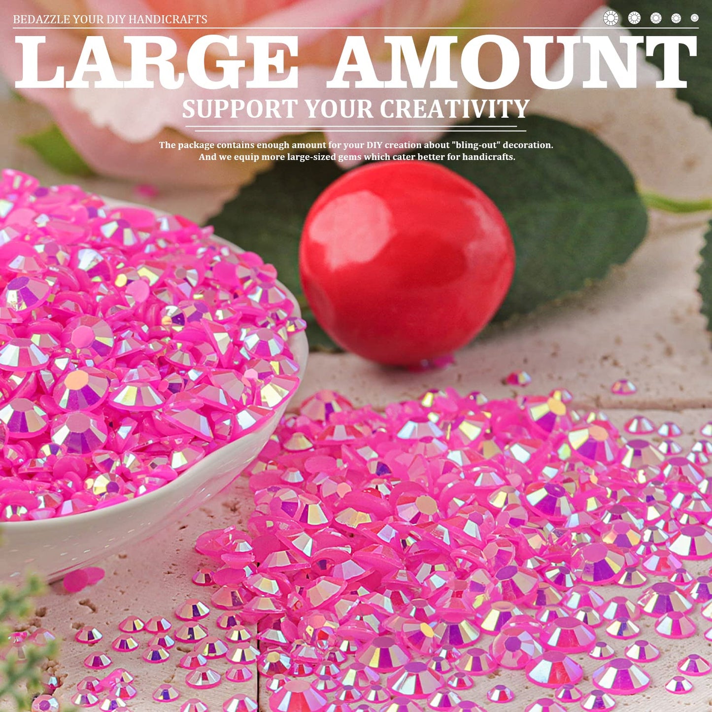 Resin Rhinestones Crafting, 2/3/4/5/6mm Flatback Jelly Rhinestones, 2 Boxes Hot Pink AB Non Hotfix Crystal Gems for Bedazzling Crafts Mugs Tumblers Clothes Makeup Nail