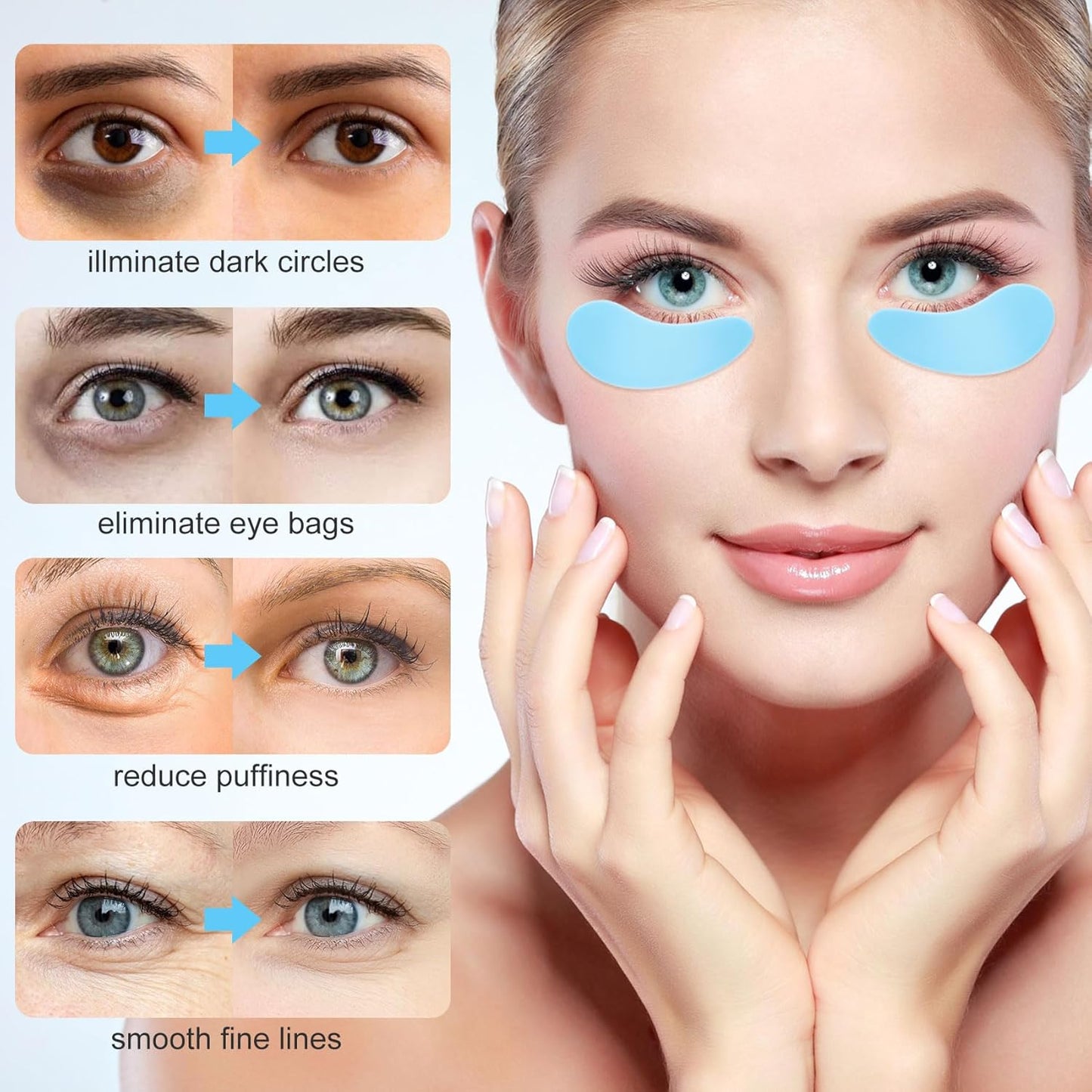 Under Eye Patches 2 Pairs, Silicone Reusable Eye Patches, Under Eye Mask for Skin Care Effect to Reduce Wrinkles and Fine Lines (Blue)