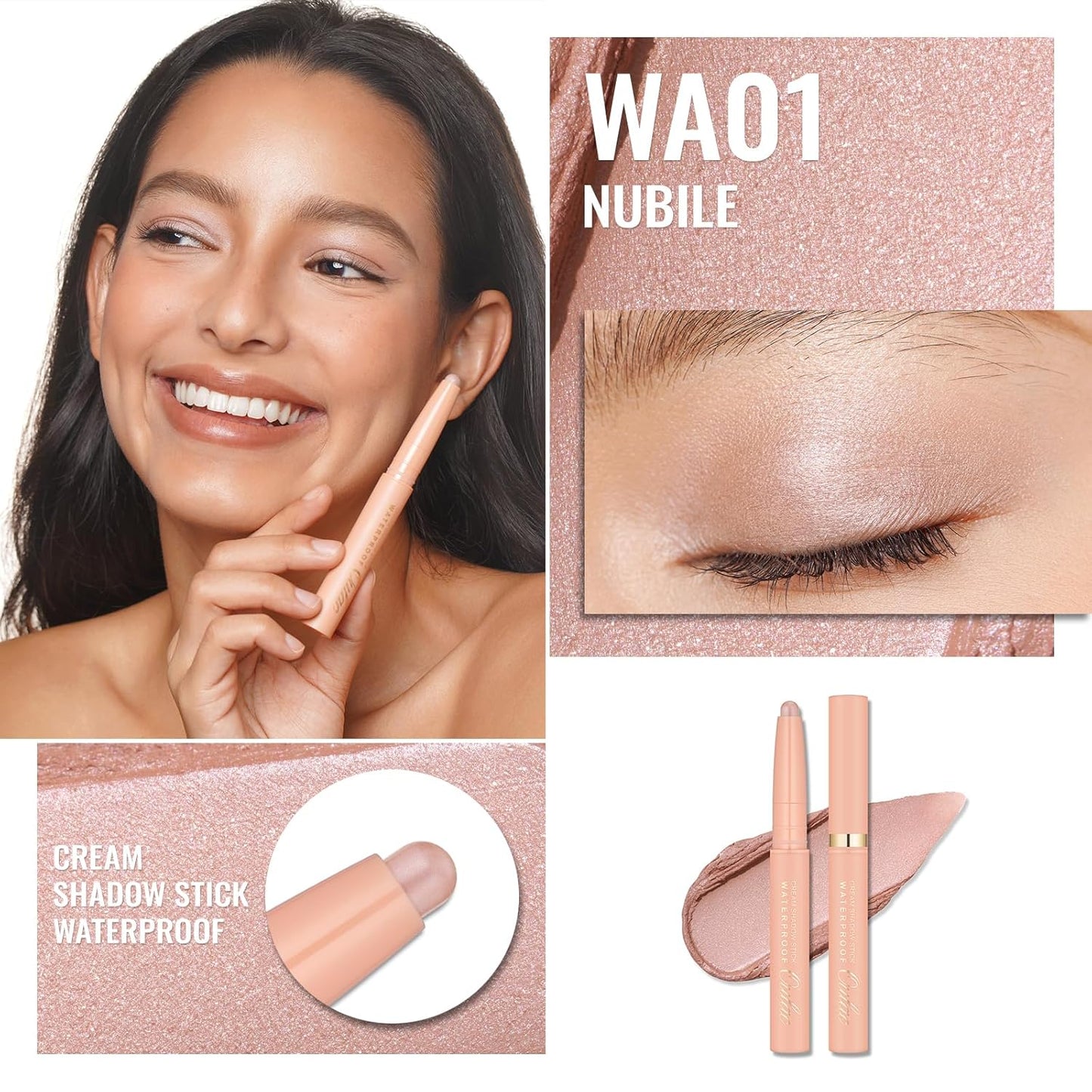 Oulac Twist-Up Nude Eyeshadow Stick – Creamy Waterproof Crayon, Long Lasting Vegan & Cruelty-Free Eye Makeup, 1.25g, WA01 Nubile