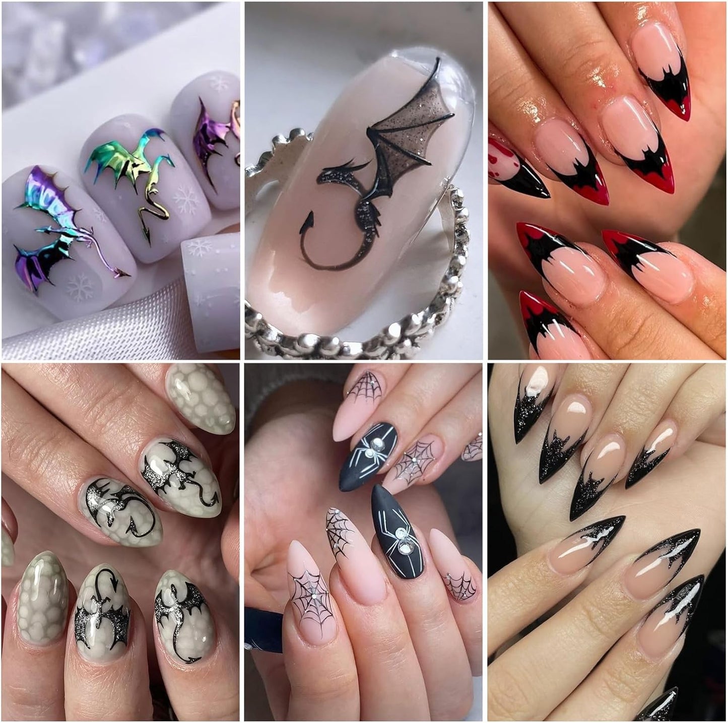 Halloween Nail Stickers Dragon Decals 12 Sheets Spooky Bat Ghost Stickers for Nails Art Metallic Glitter Spider Web Pumkin Blood Key Nail Designs Fall Holiday Supplies Manicure Decoration for Women
