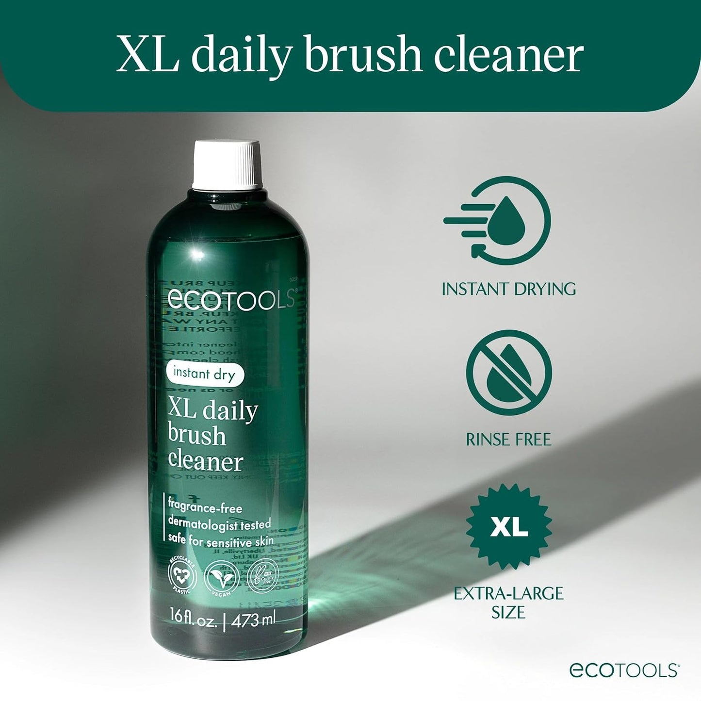EcoTools Daily Makeup Brush Cleanser Spray, Quick Drying, Fragrance Free & Dermatologist Tested, Travel Size, TSA Approved, Cruelty-Free & Vegan 3 fl oz./89 ml. Bottle XL Refill