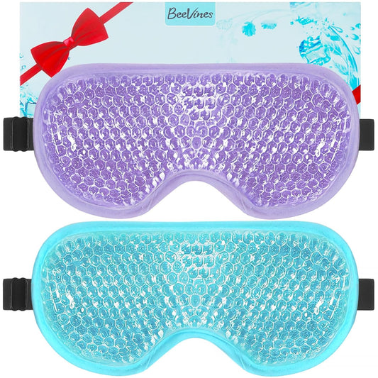 BeeVines Gel Eye Mask, 2 Pack Cooling Ice Masks for Puffy Eyes for Men & Women, Cold & Warm Compress for Post Surgery, Puffiness, Allergies & Treatment(Blue & Purple)