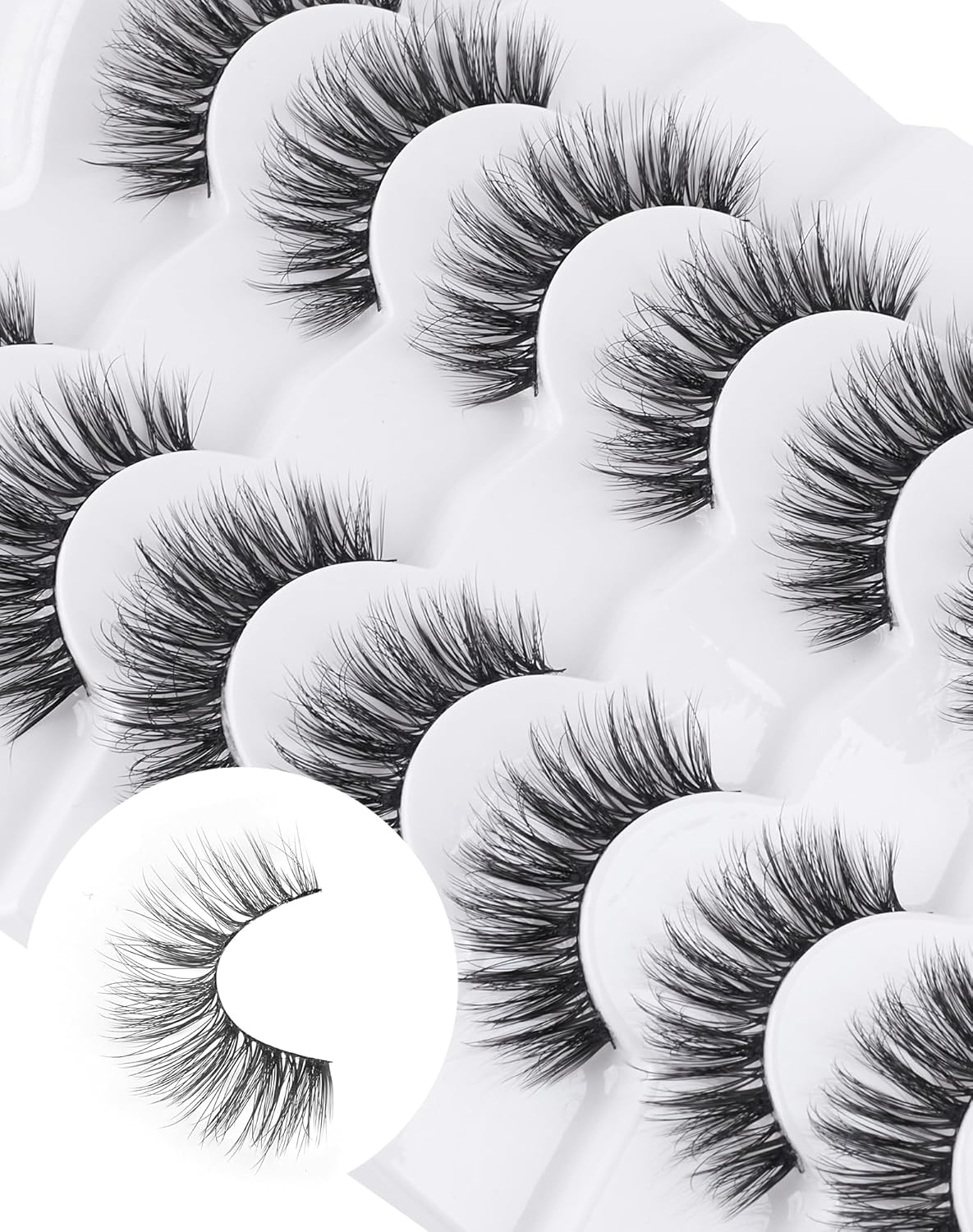 Lashes Wispy False Eyelashes Natural Look Fluffy Mink Lashes Doll Eyelashes Thick Faux Mink Eyelashes C Curl Fake Lashes 14MM 7 Pairs