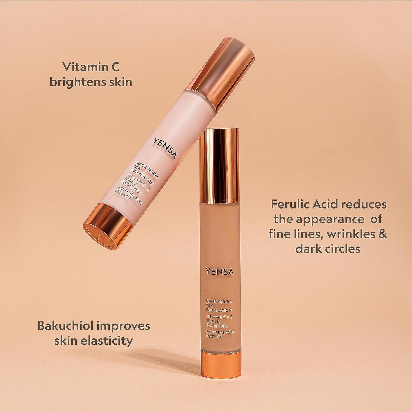 YENSA Super Silk Foundation - Full Coverage, Age-defying complex of Vitamin C, E, Ferulic, and Bakuchiol Oil (Light Medium 1) 1.0 fl oz