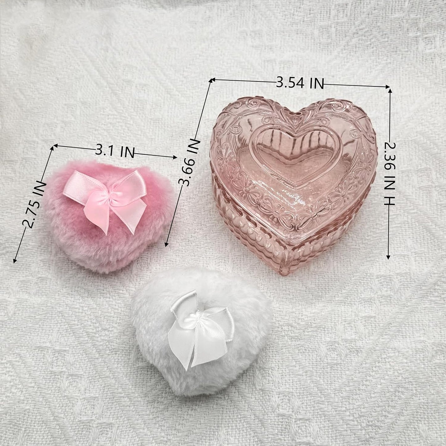 Body Powder Puff and Container - Glass Heart Dusting Powder Container with 2 Soft Puffs Vintage Powder Puff Case for Women & Girls-GRB007-Pink