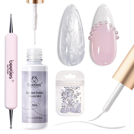 Beetles White Liner Gel Polish, 7ml Pearl White Gel Liner Nail Art Pearlescent Silver Shell Glitter Swirl Effect Pearl Nail Polish Soak Off UV LED Nail Art Design Gifts for Women