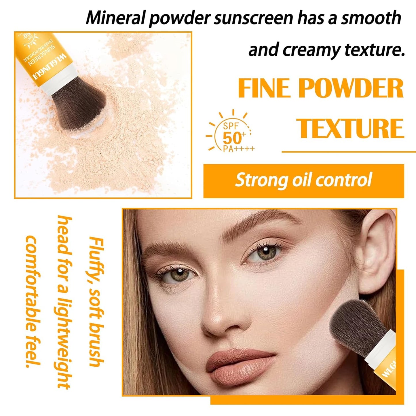 Mineral Sunscreen Setting Powder SPF 50++,Oil Control Long Lasting Matte Sunscreen Powder for Face,Natural Flawless Brush on Face Sunscreen Powder