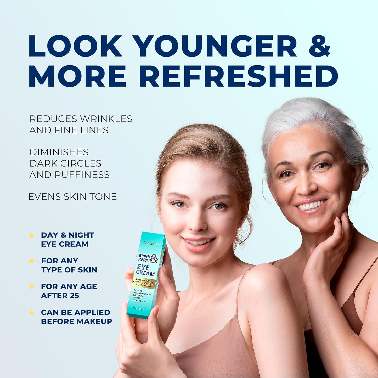 Under Eye Cream for Dark Circles Under Eye Treatment - Caffeine Eye Cream with Niacinamide Hyaluronic Acid Collagen Peptides, Retinol Eye Cream Anti Aging - Eye Care Moisturizer