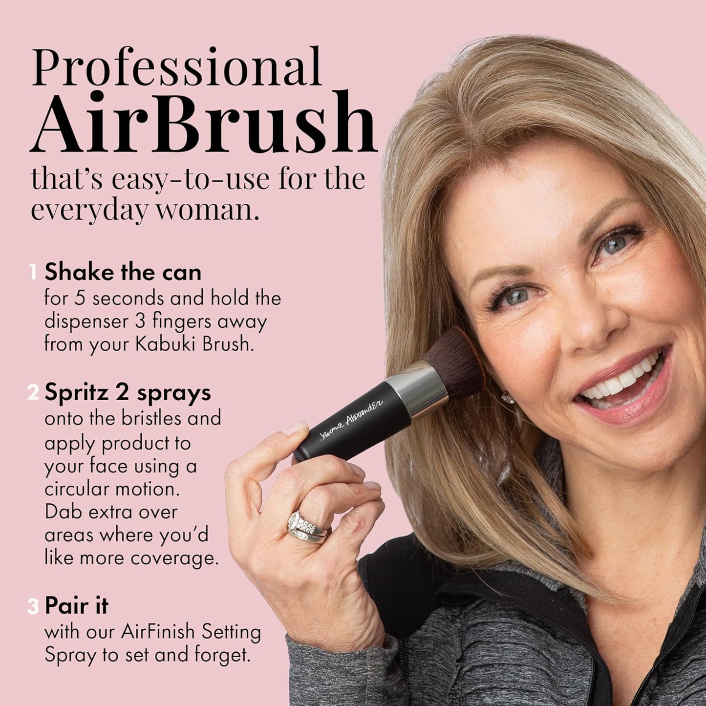 MagicMinerals AirBrush Foundation by Jerome Alexander – 2pc Set with Airbrush Foundation and Kabuki Brush - Spray Makeup with Anti-aging Ingredients for Smooth Radiant Skin - Dark