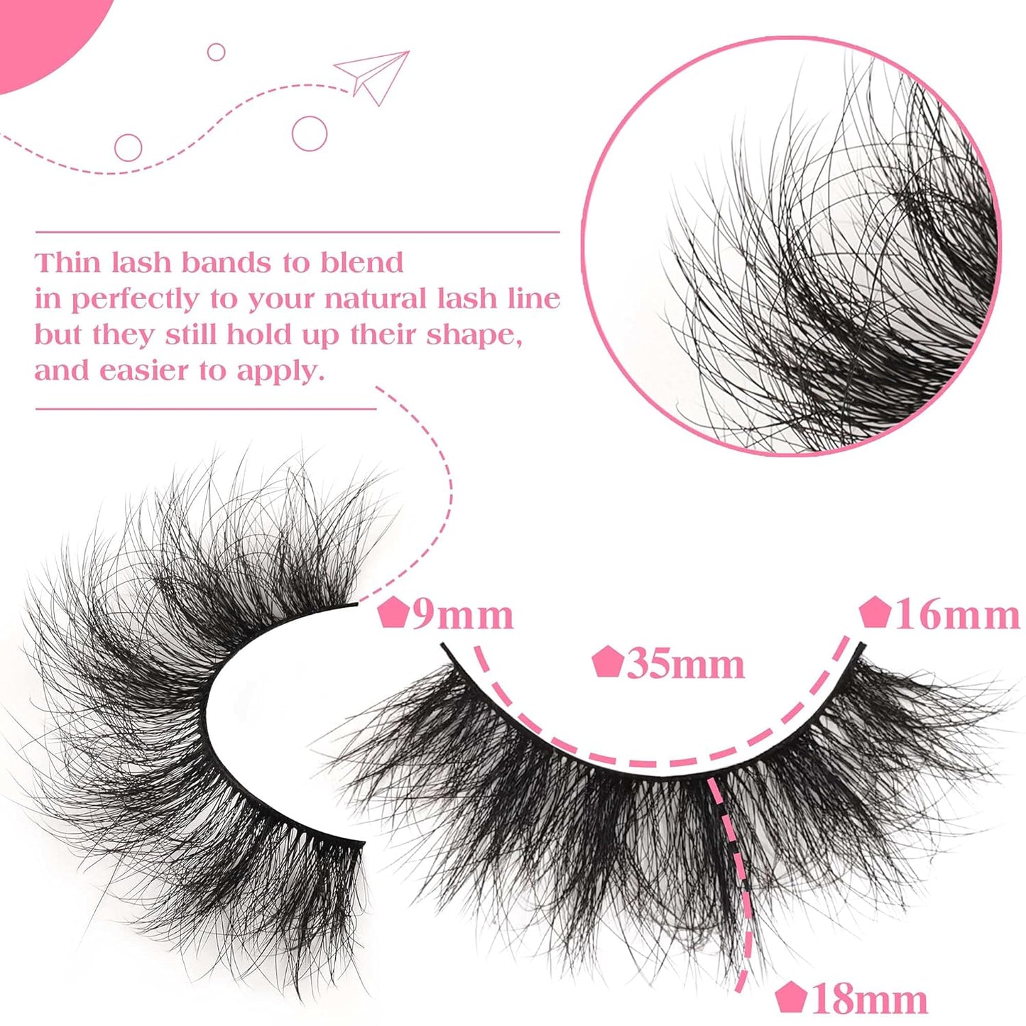 JIMIRE Flare Mink Lashes Fluffy Wispy False Lashes Pack Fluttery 10D Multi-dimensional Volume False Eyelashes 5 Pairs
