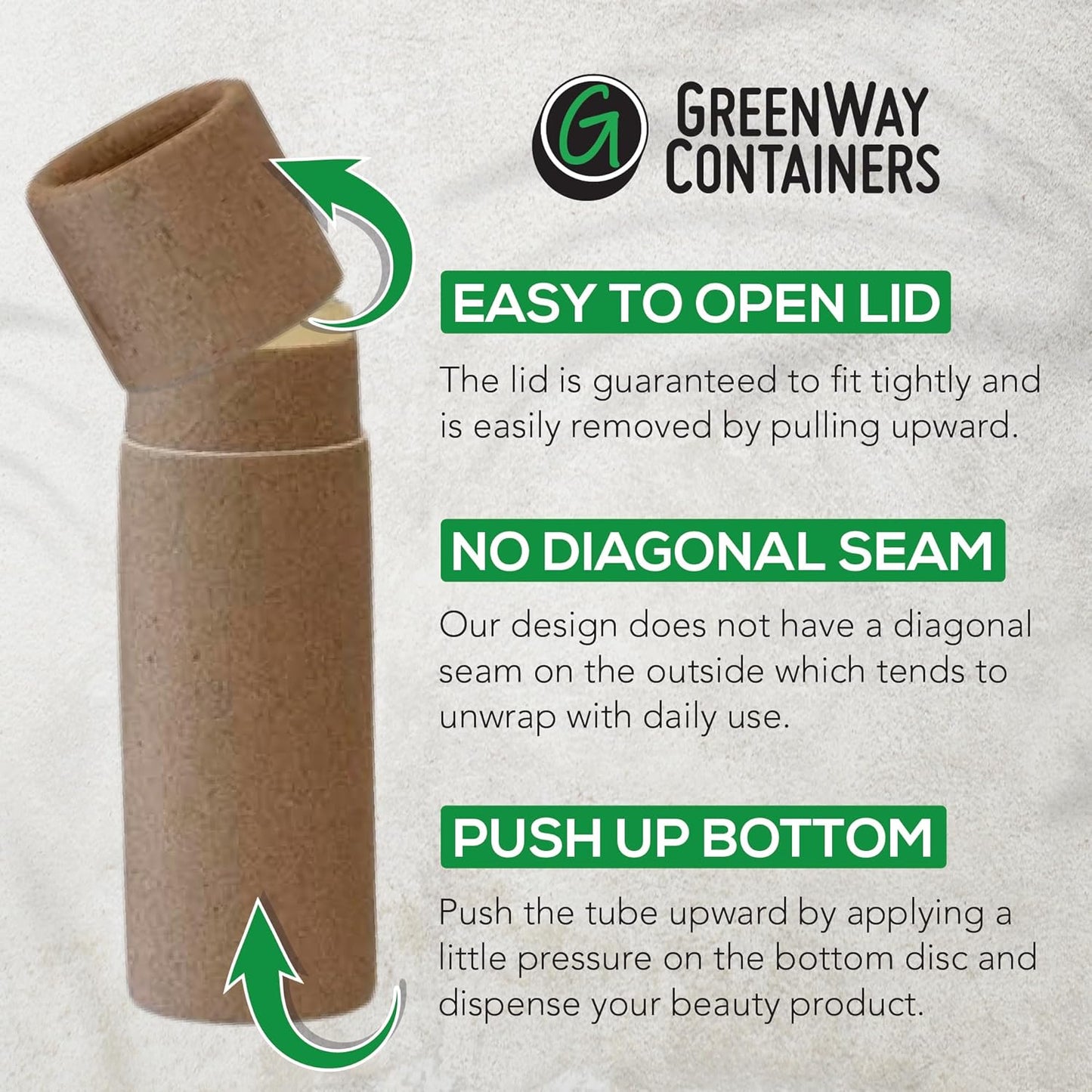 GreenWay 0.15oz / 4.25g Kraft Paperboard Lip Balm Tubes with Lids - 50 Pack Lip Gloss Tubes Refillable DIY Cosmetic Containers – Extra Thick Push-Up Bottom Lip Balm Containers - White