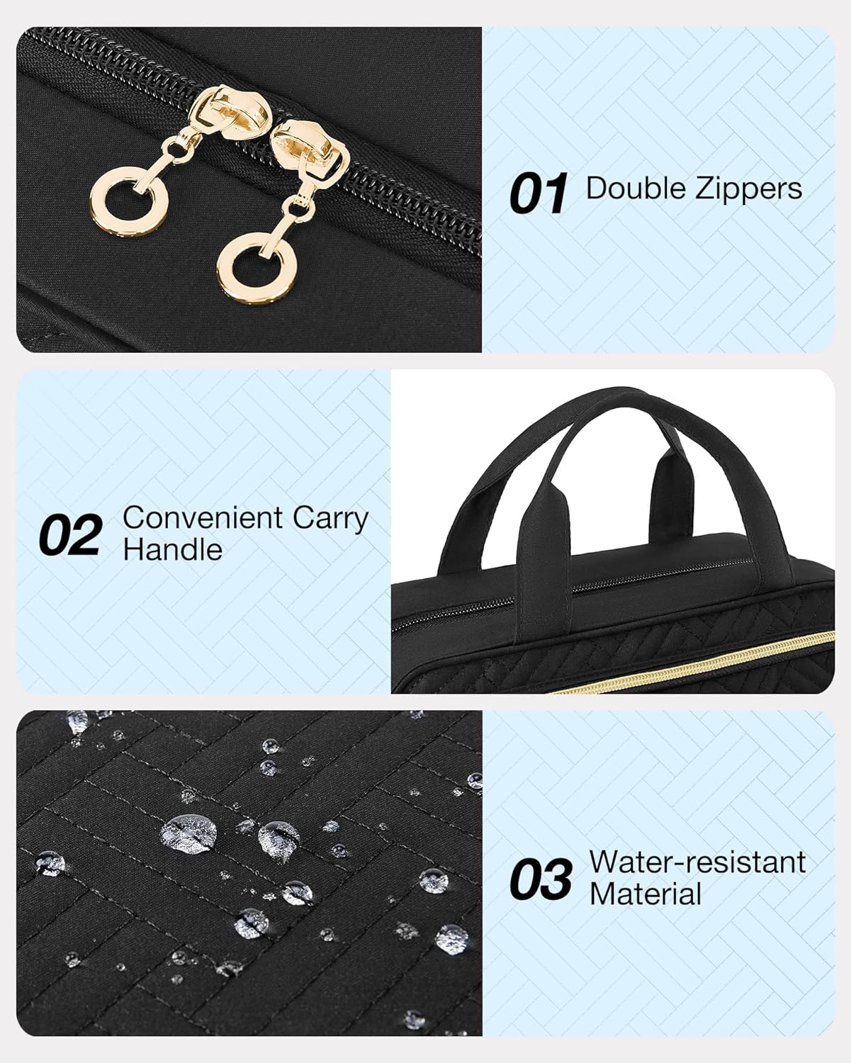 BAGSMART Hanging Travel Toiletry Organizer - Cosmetic Bag for Full Sized Toiletries, Basic-Black