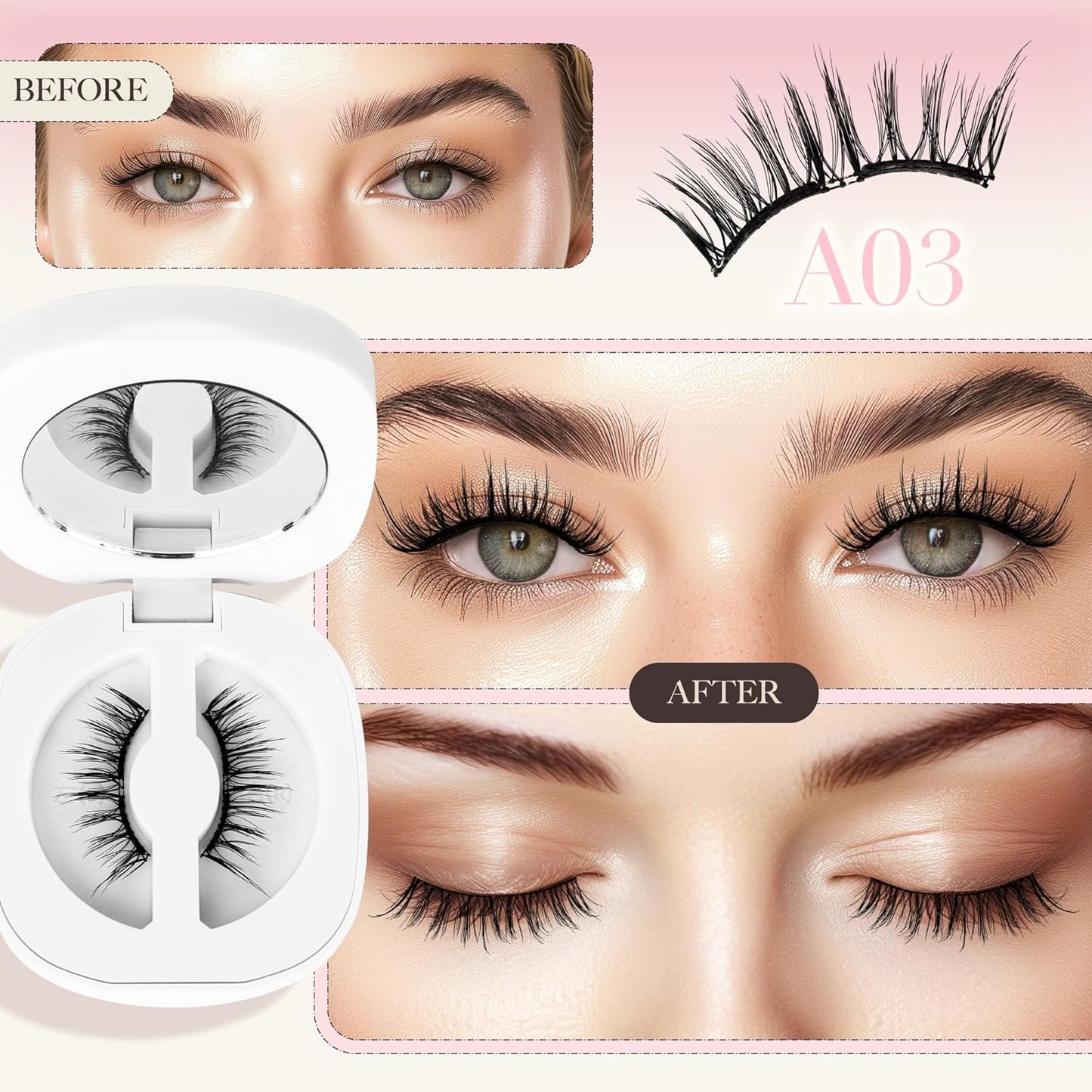 LASHVIEW Upgrade Magnetic Eyelashes with Applicator Reusable Soft Magnetic Eyelashes Natural Look No Glue Needed Magnetic Eyelashes Magnetic Lashes Kit Easy to Wear and Remove(A03)