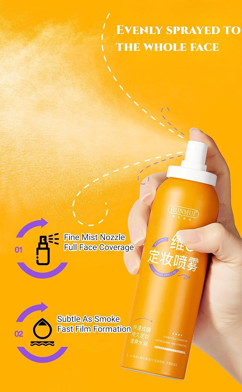 Vitamin C Makeup Setting Spray + Primer Long-Lasting Waterproof Sweatproof Keep Your Makeup Fresh and Moisturized,Lightweight Matte Finish Face Mists Oil Control 100ml