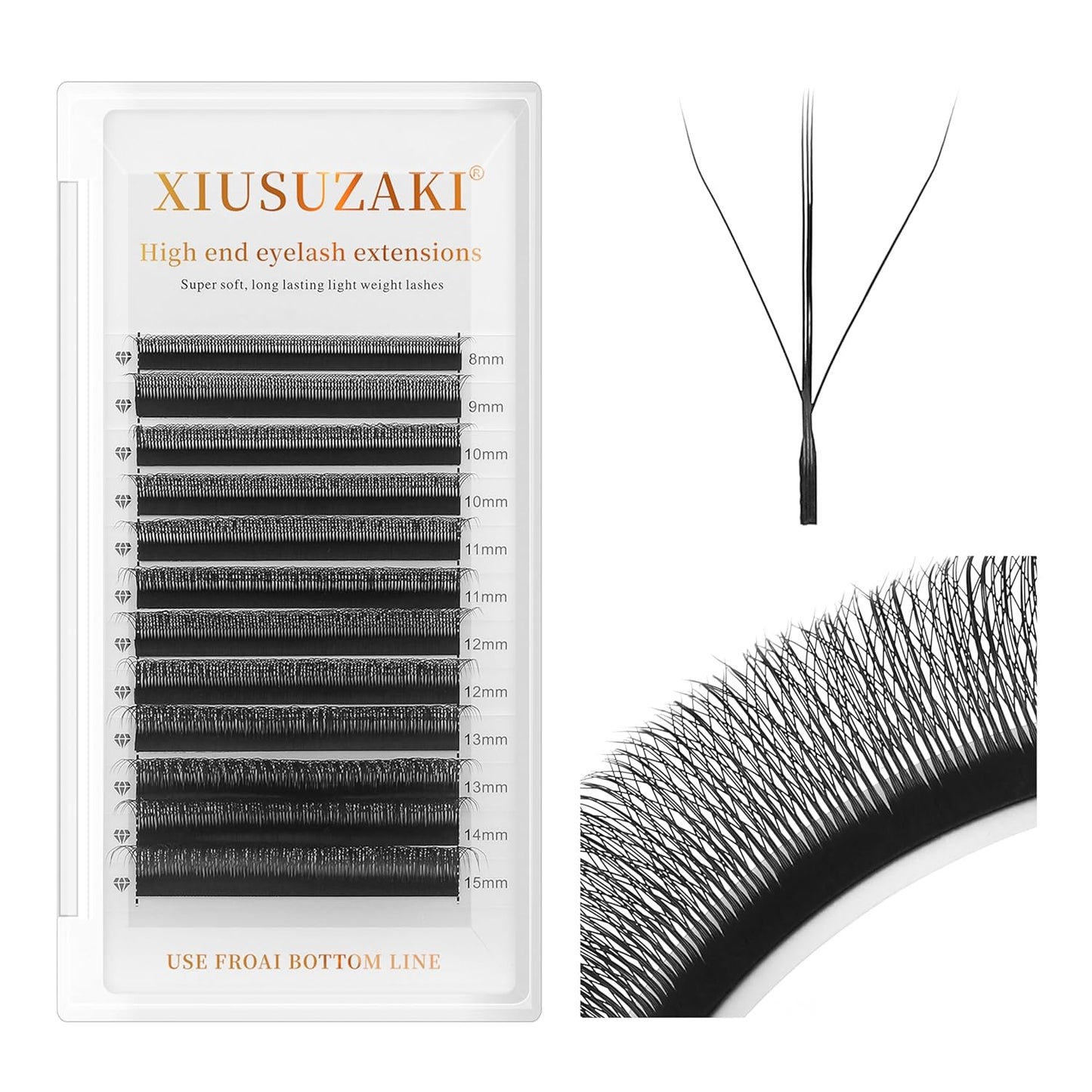 Lash Extensions Three Core Tips 3D Eyelash Extensions W Shape 0.07mm Thickness C Curl Mix 8-15mm Premade Fans Easy Fan Volume Lashes Matte Black Crisscross(W-3D-Three Core-0.07-C,8-15mm Mix)
