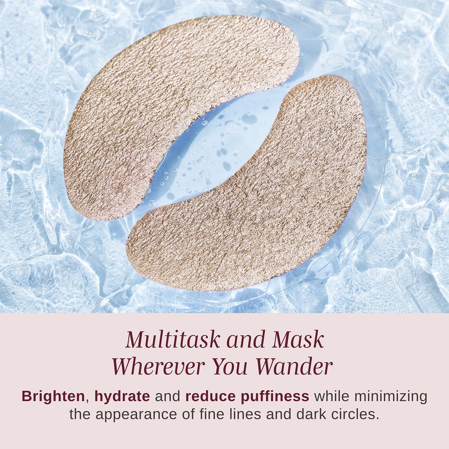 Wander Beauty Baggage Claim - Rose Gold Foil Under Eye Patches For Dark Circles and Puffiness - Under Eye Mask Depuffs & Firms - Brightening Eye Mask for Under Eye Bags (6 Pairs)