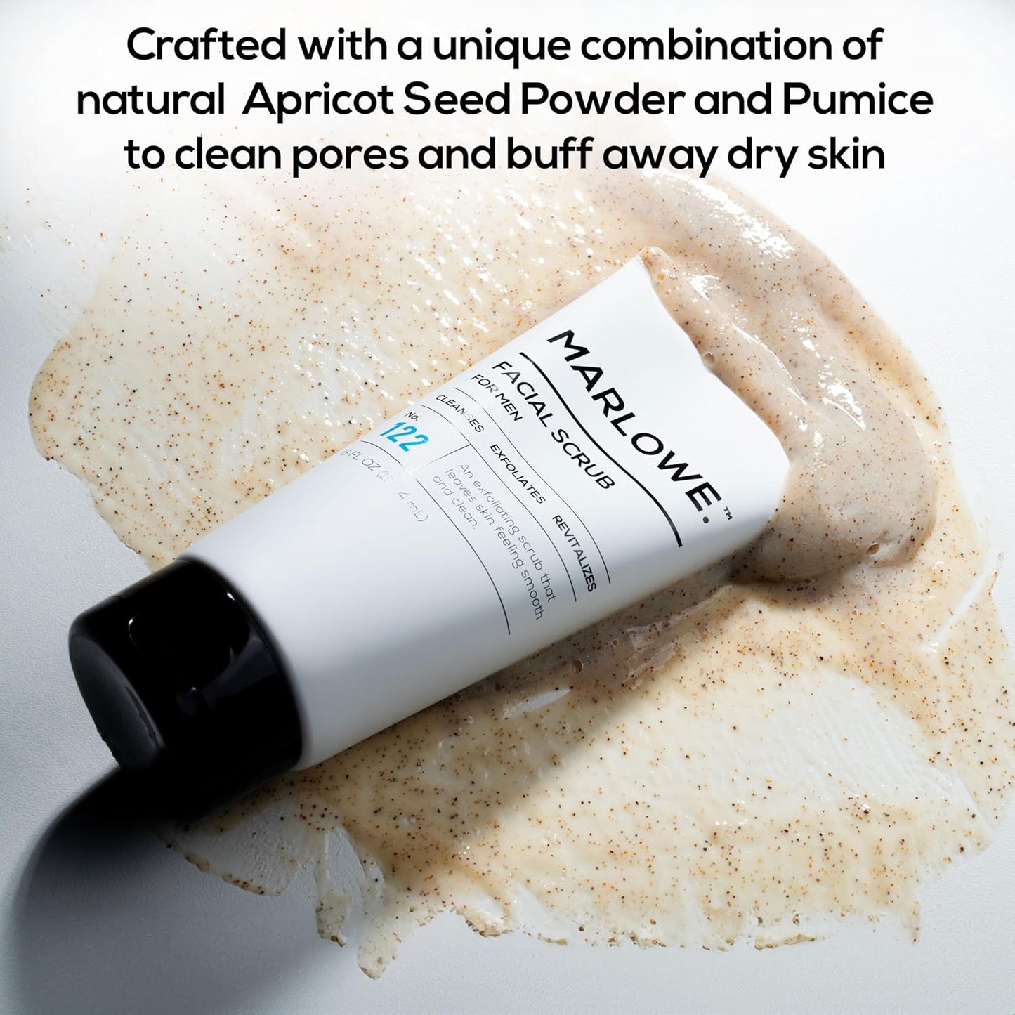 MARLOWE. No. 122 Facial Scrub 6 oz, Gentle Face Exfoliator with Apricot Seed Powder & Pumice, Cleanses & Smooths, Fresh Pine & Agarwood Scent