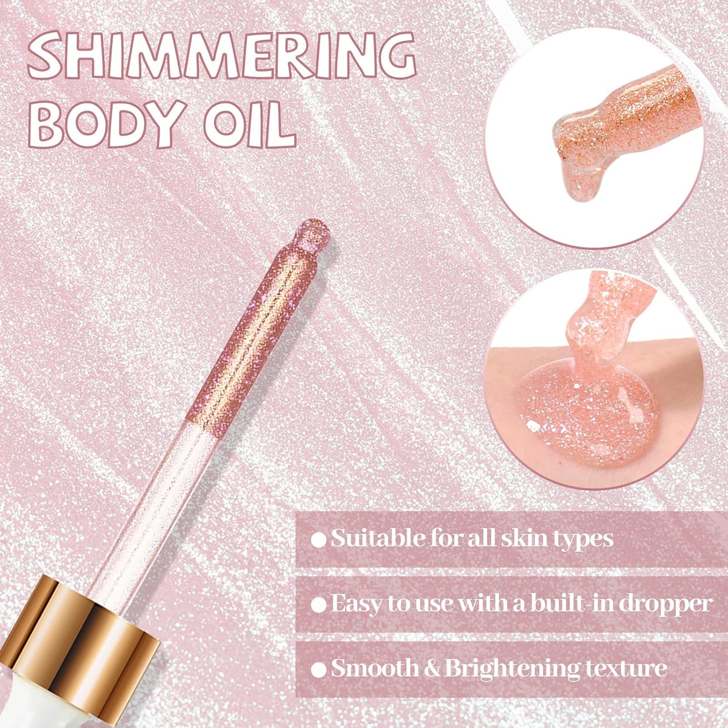 Shimmering Body Oil,Face & Body Glitter Makeup Liquid Highlighter, Moisturizing Body Glitter Dewy Highlighter,Long Lasting Highlighter Face Brighten,Liquid Face Glow Sparkles Body Oil for Women