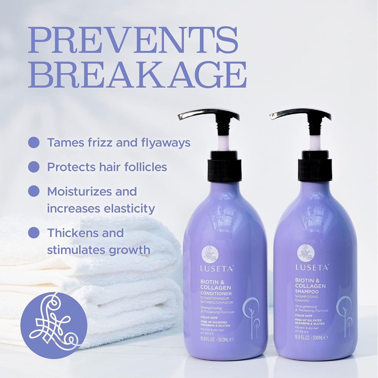 Luseta Biotin Shampoo and Conditioner for Hair - Thickening Shampoo for Thinning Hair- Infused with Argan Oil to Damaged Dry Hair - Sulfate Free Paraben Free-2 x 16.9 fl oz