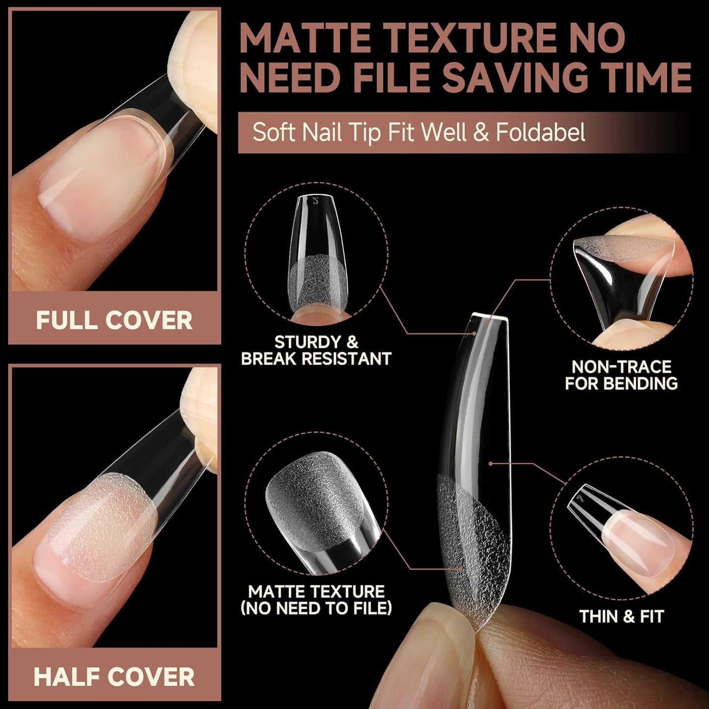 UNA GELLA Coffin Nails Tips Medium: Gel Nail Tips Coffin Shape 330pcs Pre-Etched Full Cover Press On Clear Acrylic Fake Nails Extension DIY Salon 15 Sizes