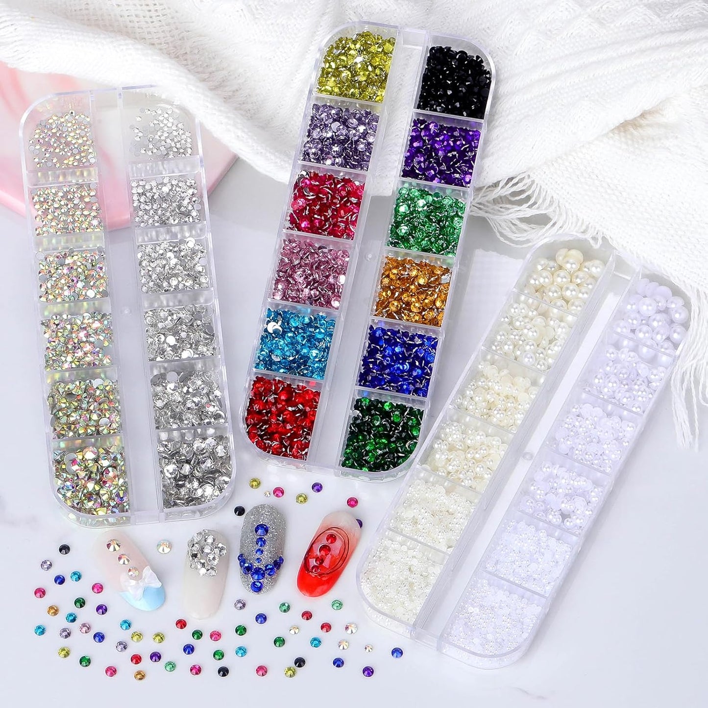 Flatback Rhinestones Half Pearls for Crafting, 1.6-4mm Colorful Crystal AB Rhinestones and 1.5-6mm Small Pearls for Bedazzling, Clothes and Nails Art
