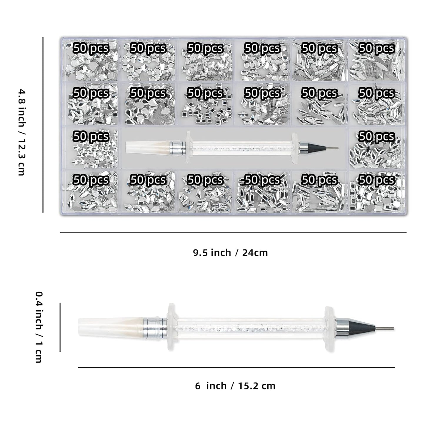 Nail Art Rhinestones, Nail Gems and Rhinestones Kit with Wax Pencil 1000 Pcs Flatback Rhinestones for Nails Decorations, Crafts, Makeup, Face, Clothes, Shoes