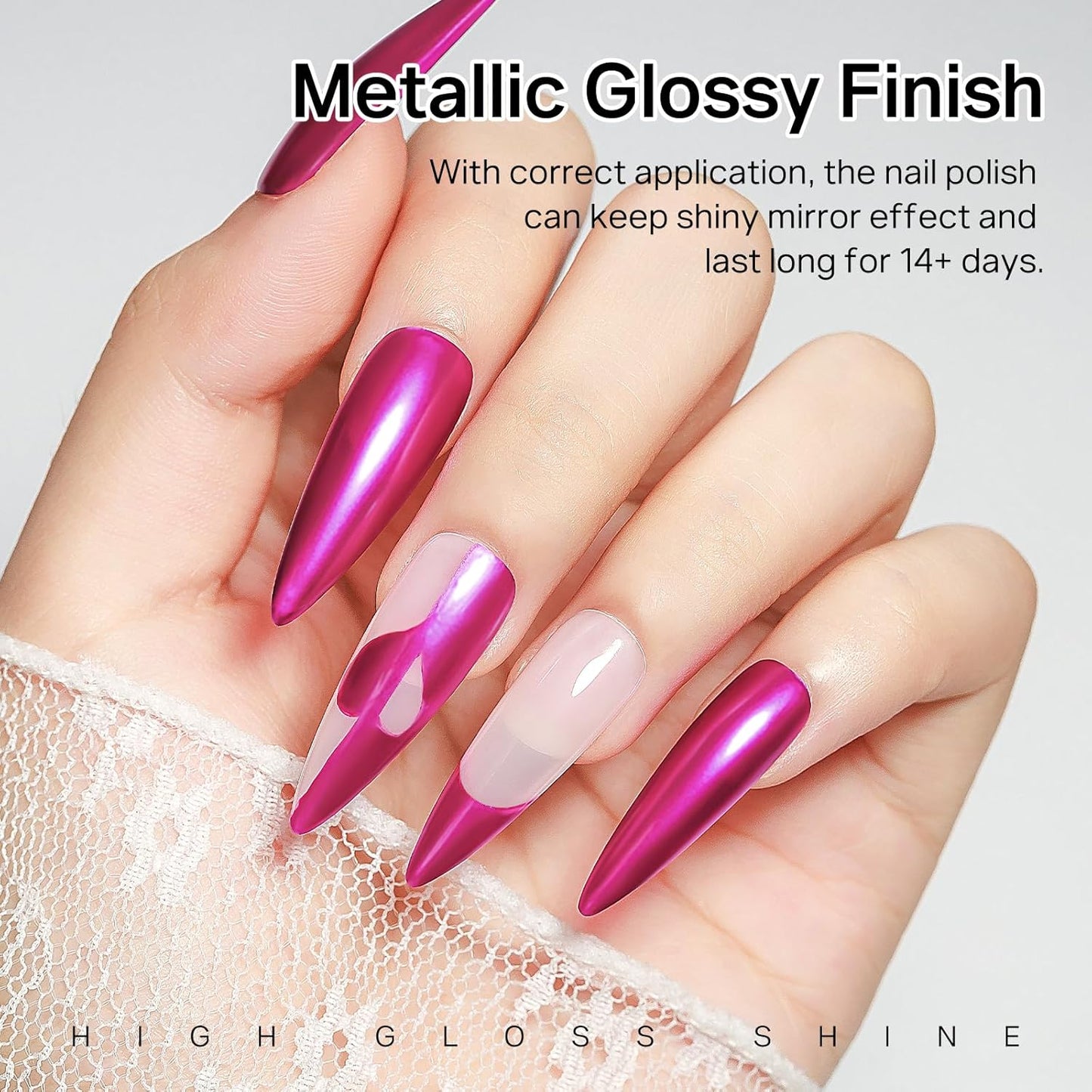MIZHSE Rose Red Mirror Nail Polish, Quick Dry Metallic Nail Polish, Air Dry Fast Chrome Nail Lacquer Bright Color Oil-based Nail Art Manicure DIY Home