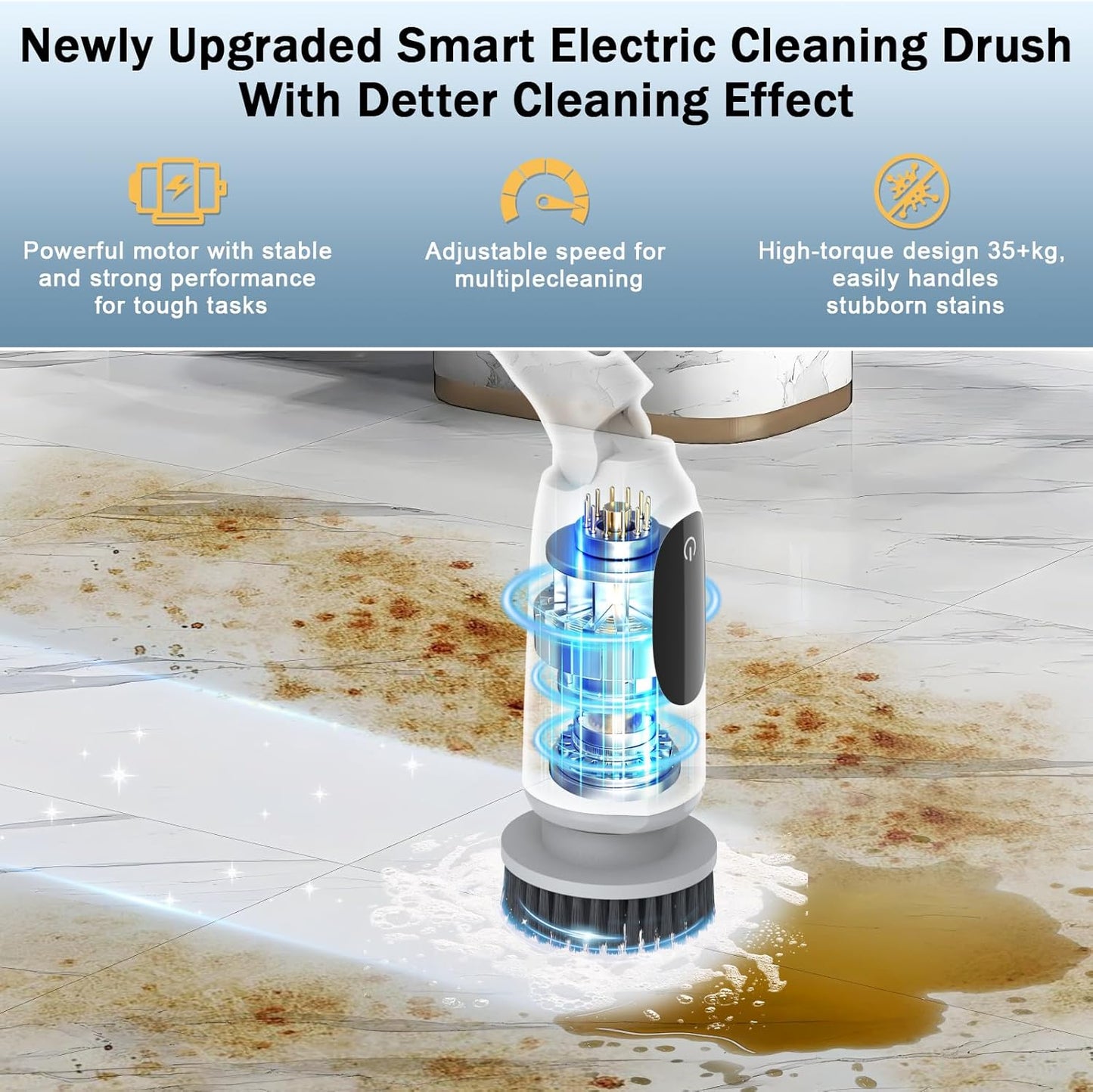 Electric Spin Scrubber, 2025 Upgraded Cordless Bathroom Scrubber, Aluminum Alloy Telescopic Handle, Shower Cleaner Brush with LED Display, 3 Speeds, 8 Brush Heads, IPX7 Bathtub Electric Cleaning Tool